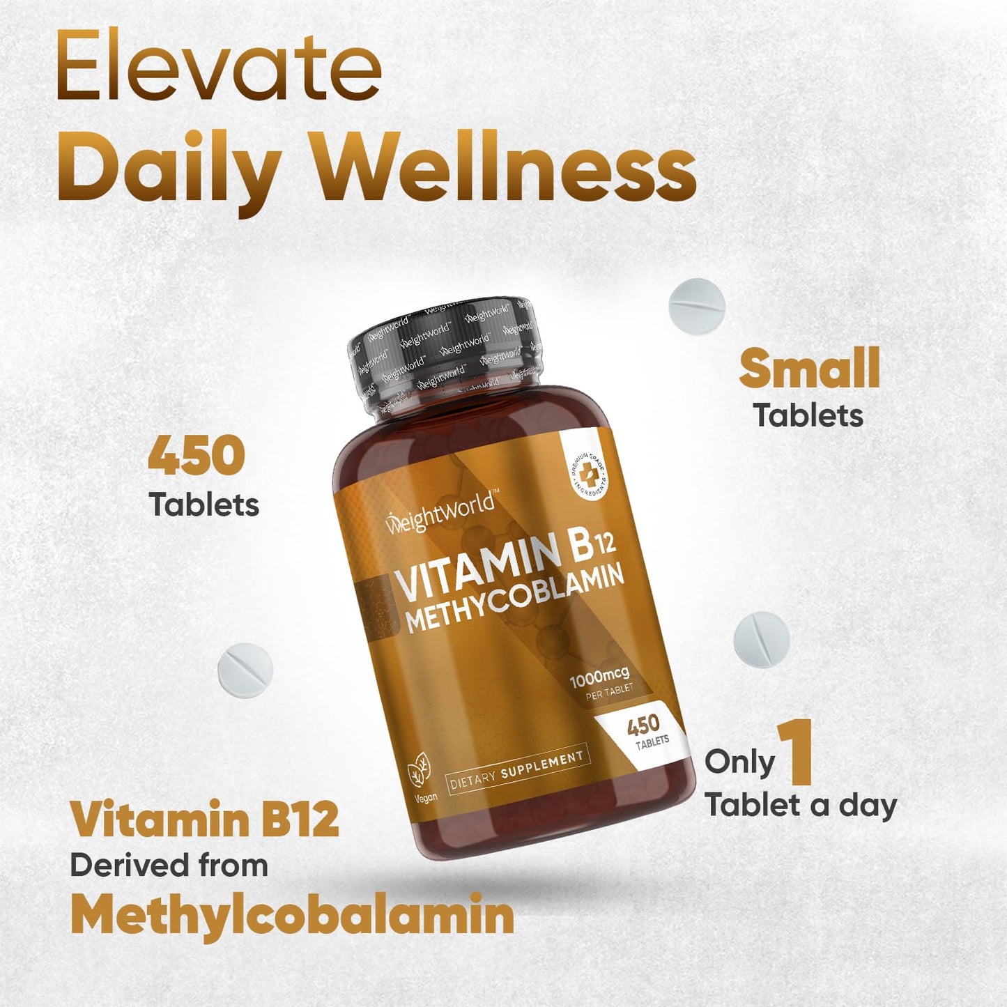 WeightWorld Vitamin B12 Tablets High Strength – 1000mcg Vegan Supplement – 400 Pure Methylcobalamin Tablets - Medaid International