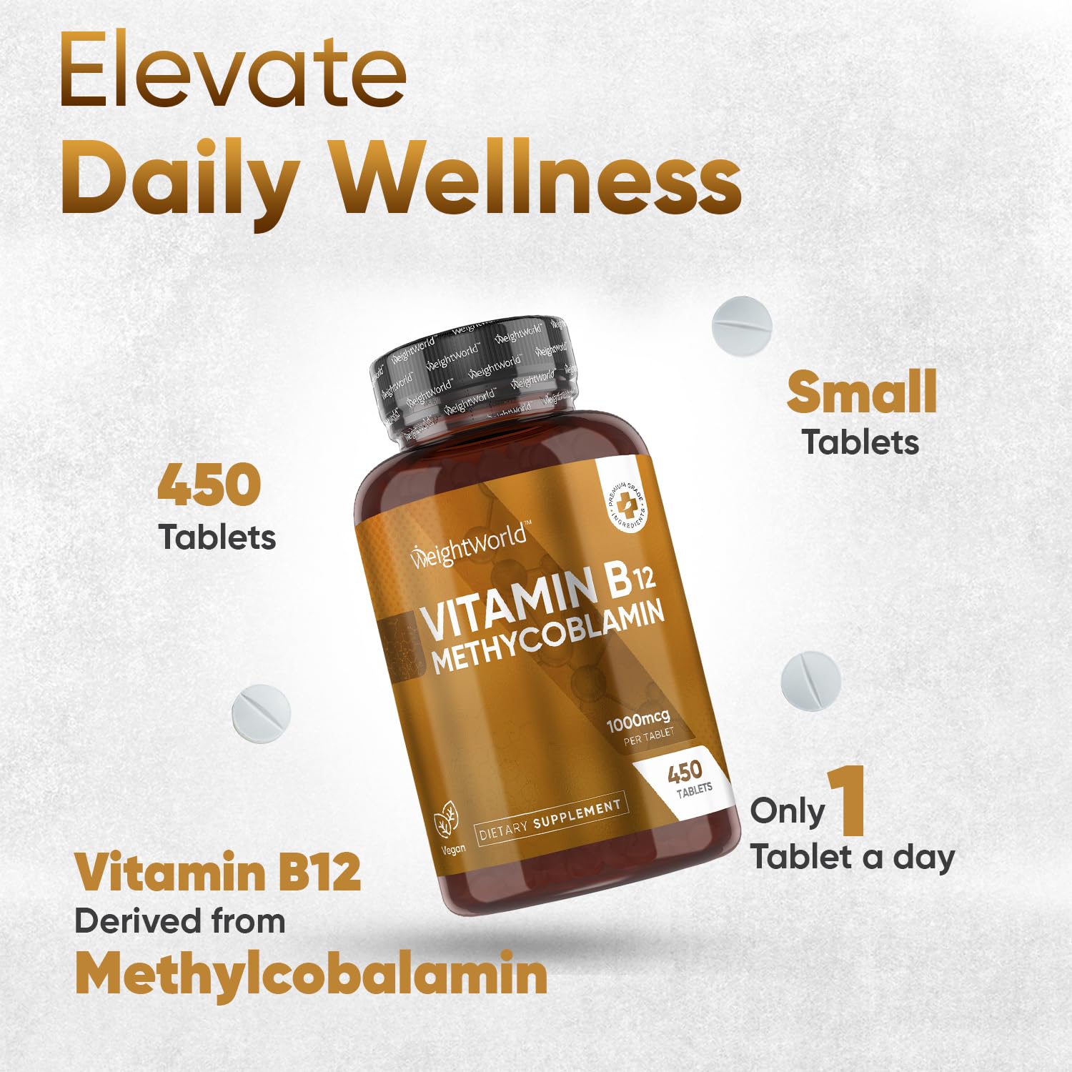 WeightWorld Vitamin B12 Tablets High Strength – 1000mcg Vegan Supplement – 400 Pure Methylcobalamin Tablets - Medaid International