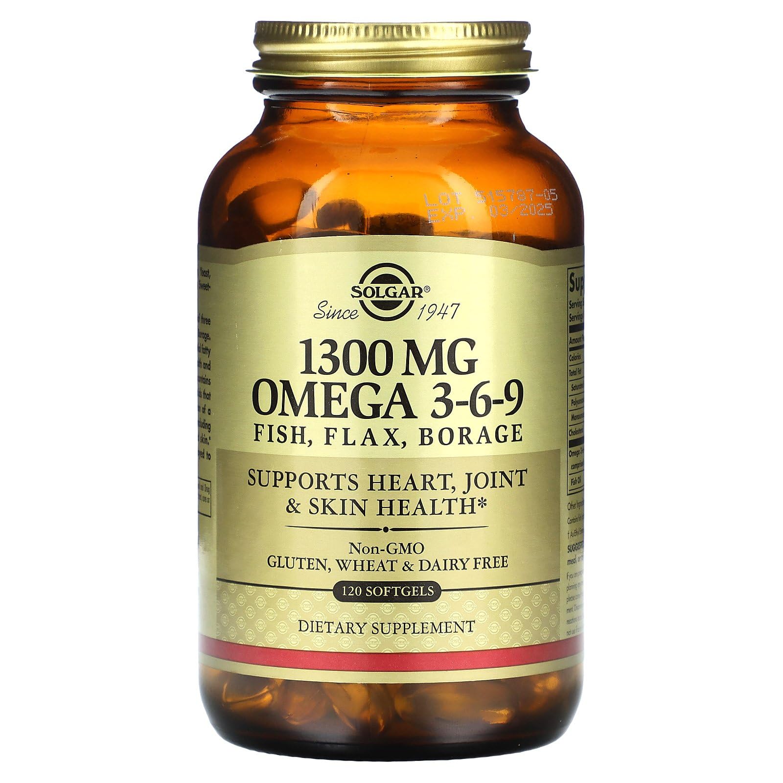 Solgar 1300 mg Omega 3-6-9, 120 Softgels - Fish Oil Supplement - Support for Joint & Skin Health - Includes Flaxseed & Borage - Contains EPA & DHA Omega 3 Fatty Acids - 40 Servings - Medaid International