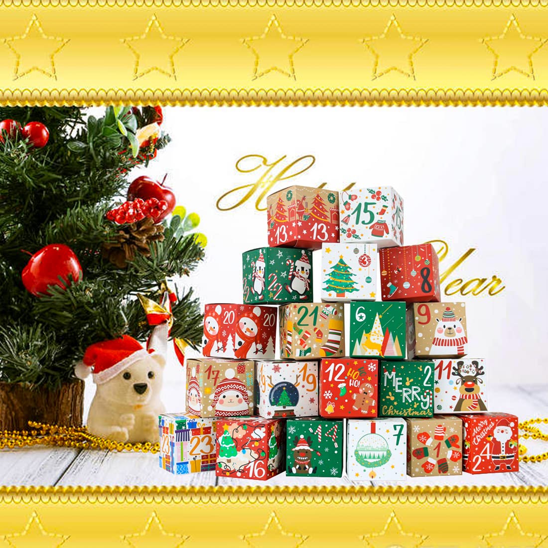 24 Pcs DIY Christmas Advent Calendar Boxes, 24 Days Advent Countdown Gift Boxes, Christmas Cardboard Number Boxes for Kids and Family, Xmas Holiday Decoration. - Medaid International