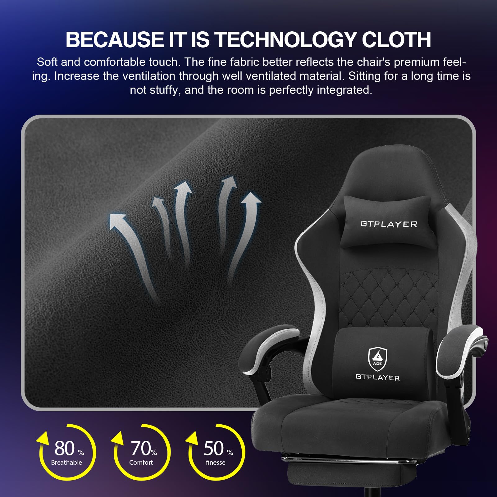GTPLAYER Gaming Chair, Computer Office Chair with Pocket Spring Cushion, Linkage Armrests and Footrest, High Back Ergonomic Computer Chair with Lumbar Support Task Chair with Footrest(Black) - Medaid International