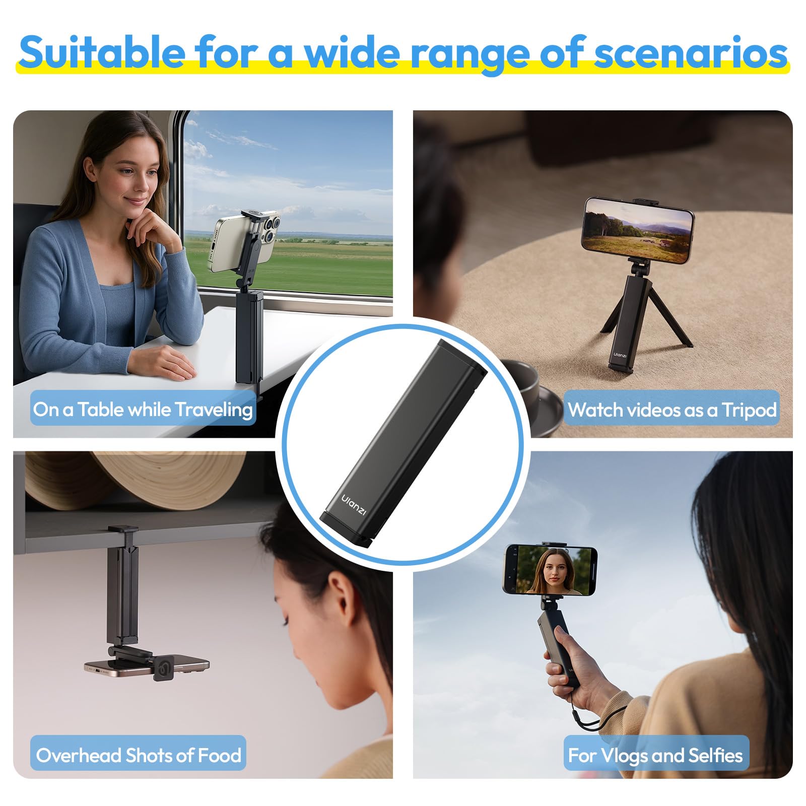 ULANZI SK-20 Travel Essentials Airplane Phone Holder, Phone Tripod 360° Rotation,Travel Must Have Handsfree Cellphone Stand for Desk,Flight Essential Universal Adjustable Stand for Train Table - Medaid International