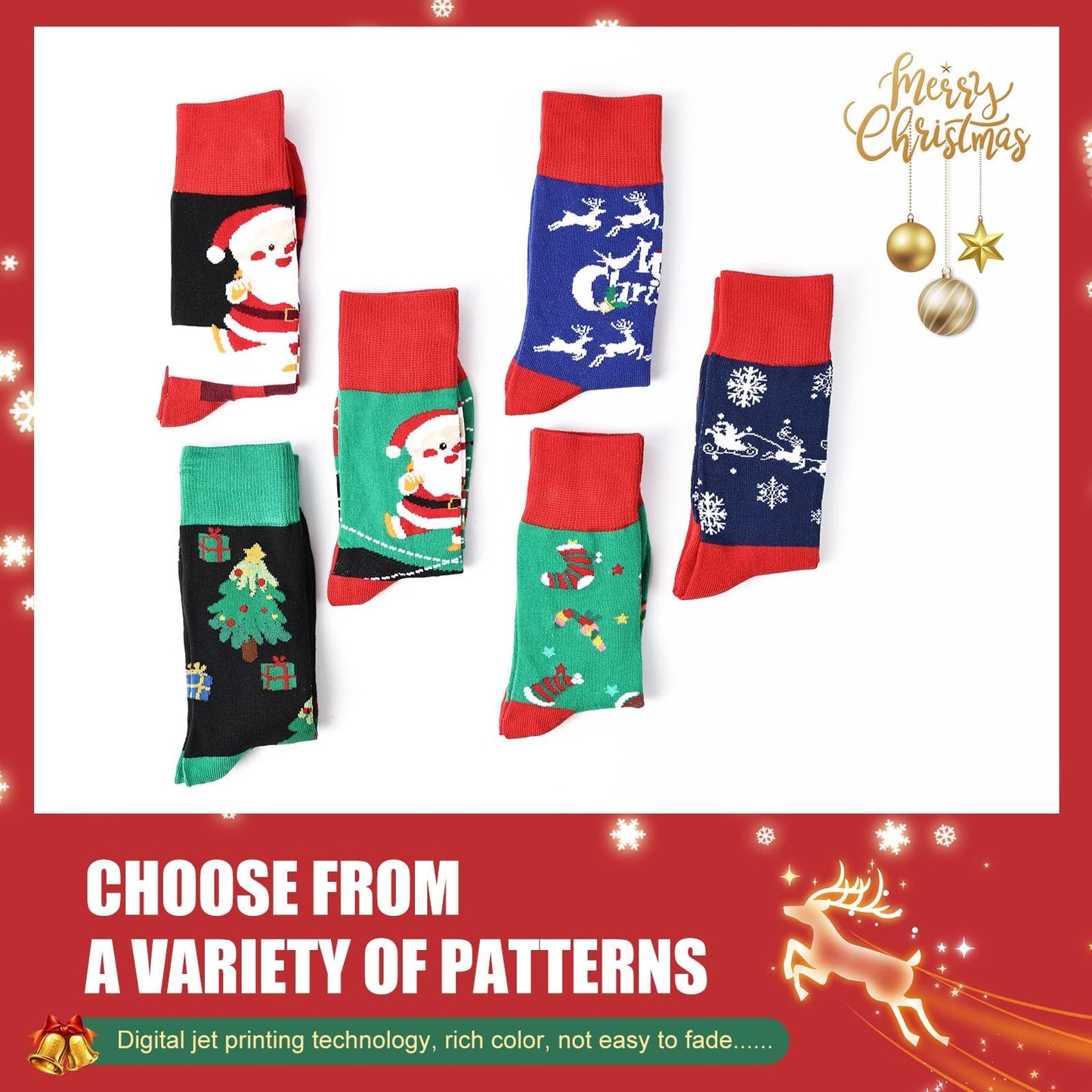 Moonlight Manor Christmas Socks For Men, 6 Pack Mens Christmas Socks, Xmas Crew Socks US Size 6-13 - Medaid International