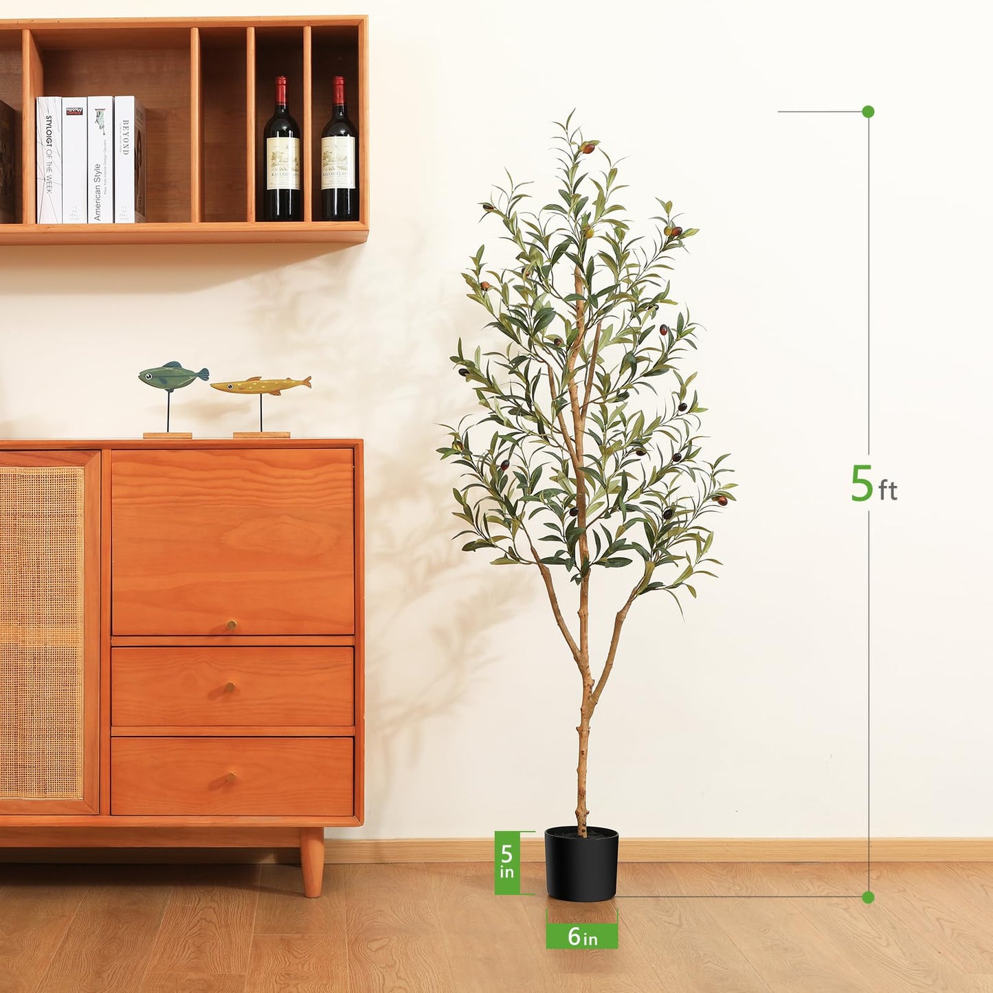 Kazeila Artificial Olive Tree 5FT Tall Faux Silk Plant for Home Office Decor Indoor Fake Potted Tree with Natural Wood Trunk and Lifelike Fruits - Medaid International