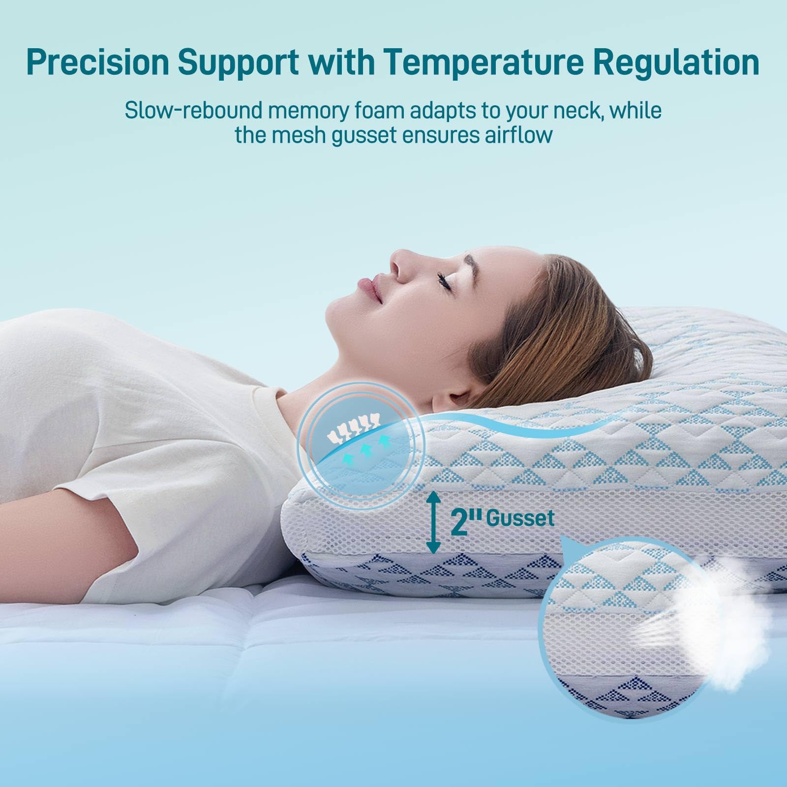 Caelorin Shredded Memory Foam Cooling Soft Bamboo Viscose Pillows Queen Size Set of 2, Adjustable Hypoallergenic Hotel Quality Bed Pillows for Side, Stomach and Back Sleeper, Oeko-TEX Certified - Medaid International