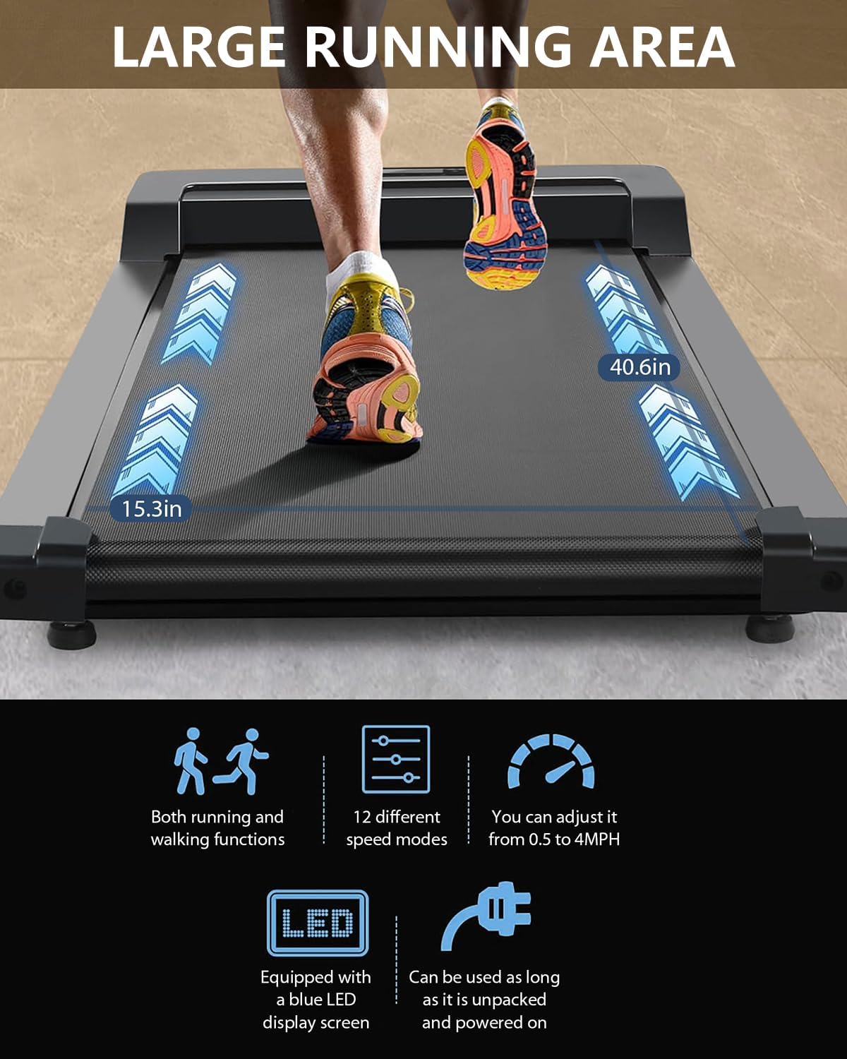 INGUNAR Treadmill For Home, 2.25 HP Protable Under Desk Treadmill Walking Pad With Remote Control, LED Display, Jogging Walking Machine For Exercise, 265lbs, Installation Free (Blackness)INGUNAR Treadmill For Home - Medaid International