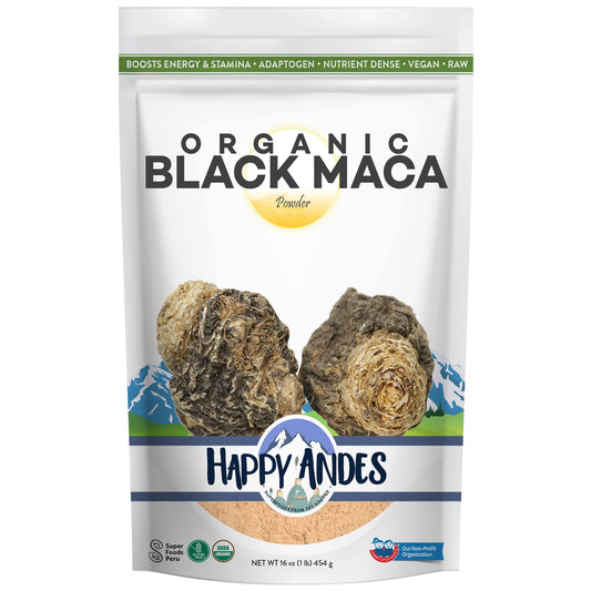 Happy Andes Organic Black Pure & Raw Maca Root Powder Non-GMO, USDA for Energy & Fitness, Performance & Mood for Men & Women, Gluten Free, Peruvian Superfood, Blue, 16 oz - Medaid International