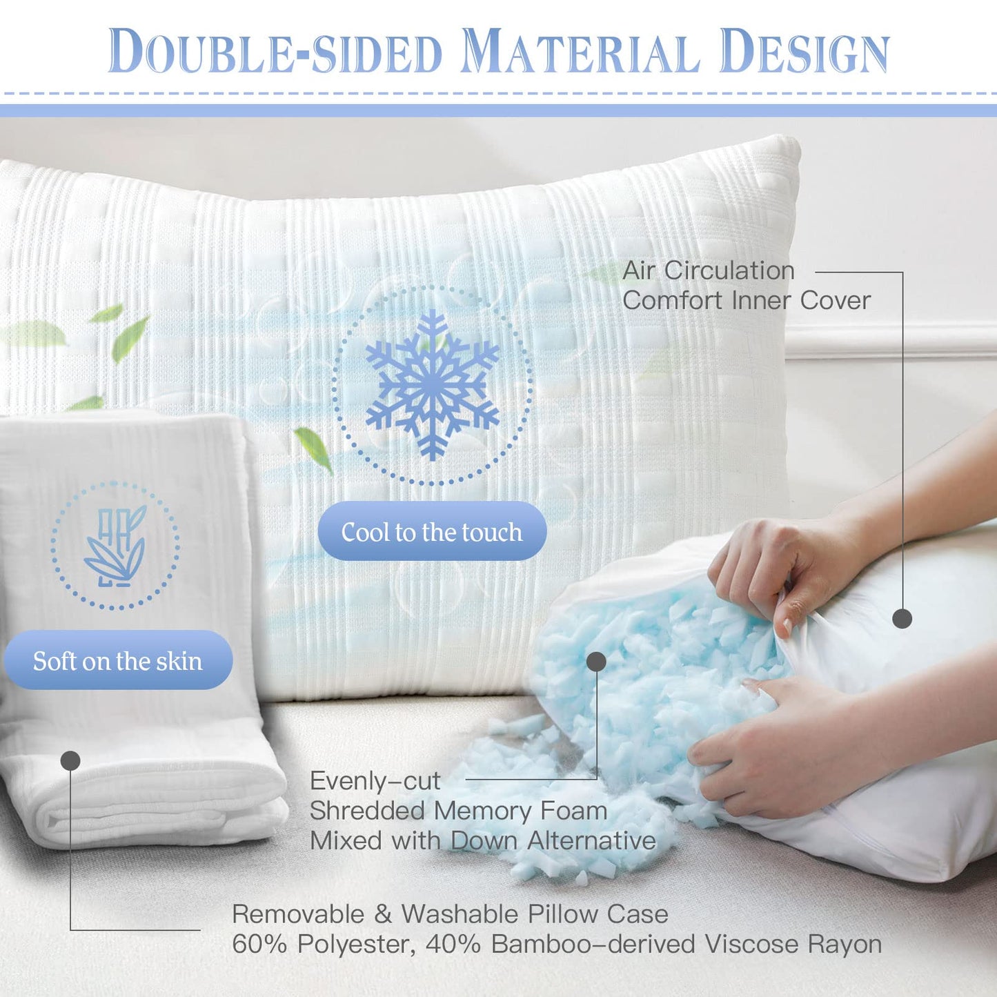 Meoflaw Cooling Pillows for Sleeping Standard Size,Shredded Memory Foam Bed Pillow with Double Sided Material Pillow Case,Adjustable Loft-Slow Rebound Standard Pillow for Side & Back Sleeper - Medaid International
