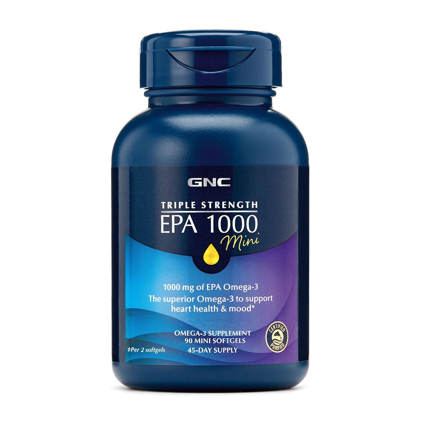 GNC Triple Strength Fish Oil EPA 1000 Mini, 1000mg Omega 3, Mini Softgels, Supports Eye, Brain, Skin, Healthy Triglycerides, Heart, Joint, Coated to Control Fishy Burps, 45 Servings - Medaid International