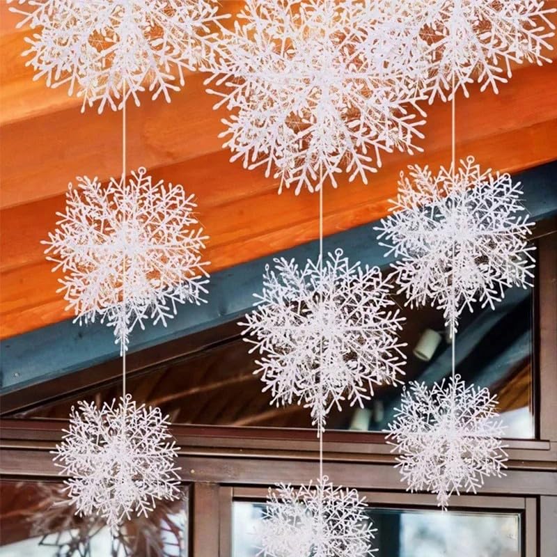 30Pcs White Christmas Tree Snowflake Ornament 15cm Xmas Tree Hanging Glitter Snowflake DIY New Year Garland Home Decoration - Medaid International
