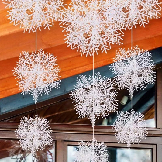 30Pcs White Christmas Tree Snowflake Ornament 15cm Xmas Tree Hanging Glitter Snowflake DIY New Year Garland Home Decoration - Medaid International