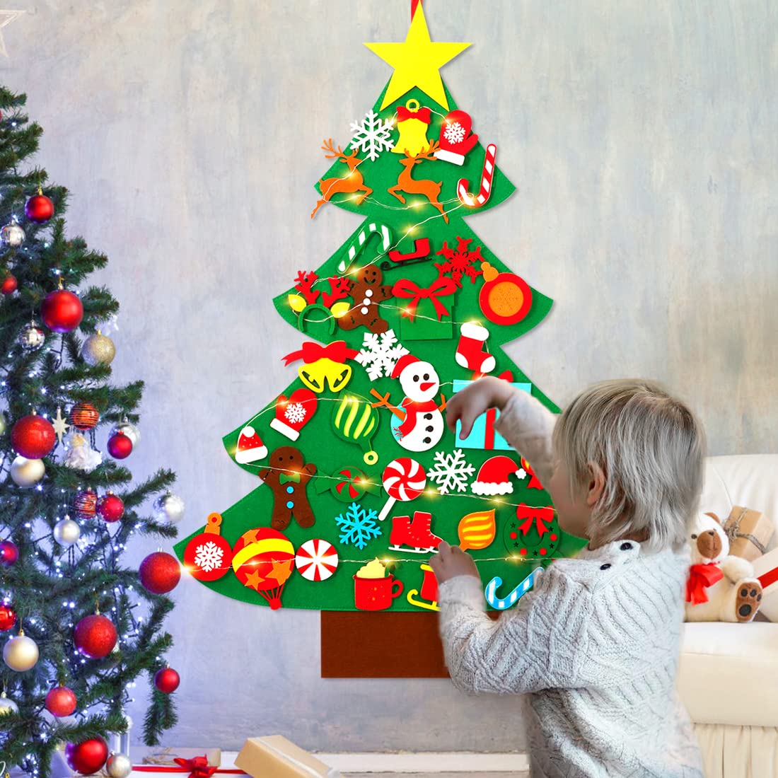 Garma DIY Felt Christmas Tree Set with 41PCS Kids Wall Hanging Detachable Ornaments, Felt Christmas Craft Kits Decorations for Toddler Xmas Gifts New Year Parties Supplies - Medaid International