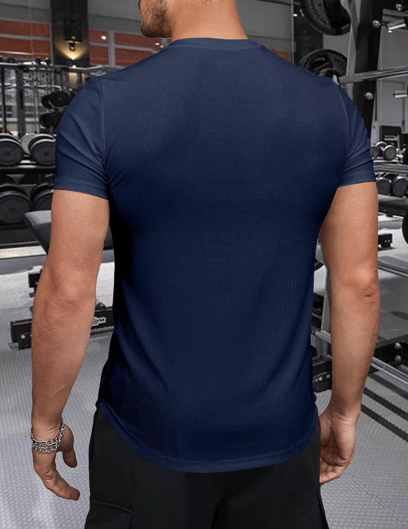 Mens Summer Lightweight T-Shirts Short Sleeve Casual Muscle Tee Textured Shirt（Navy Blue XL - Medaid International