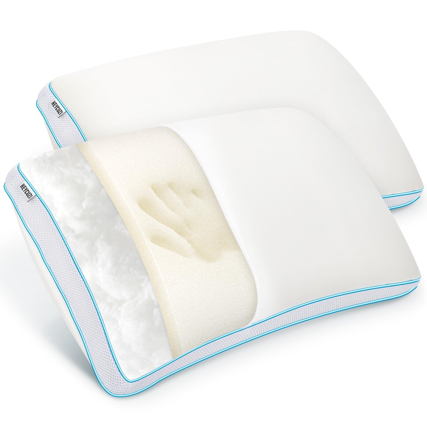 HEYCUZI Pillows Queen Size Set of 2 for Sleeping - Fluffy Down Alternative Microfiber and Memory Foam Fill, Gusseted Soft Bed Pillow for Side,Stomach and Back Sleepers,Breathable Hotel Pillows(Medium) - Medaid International