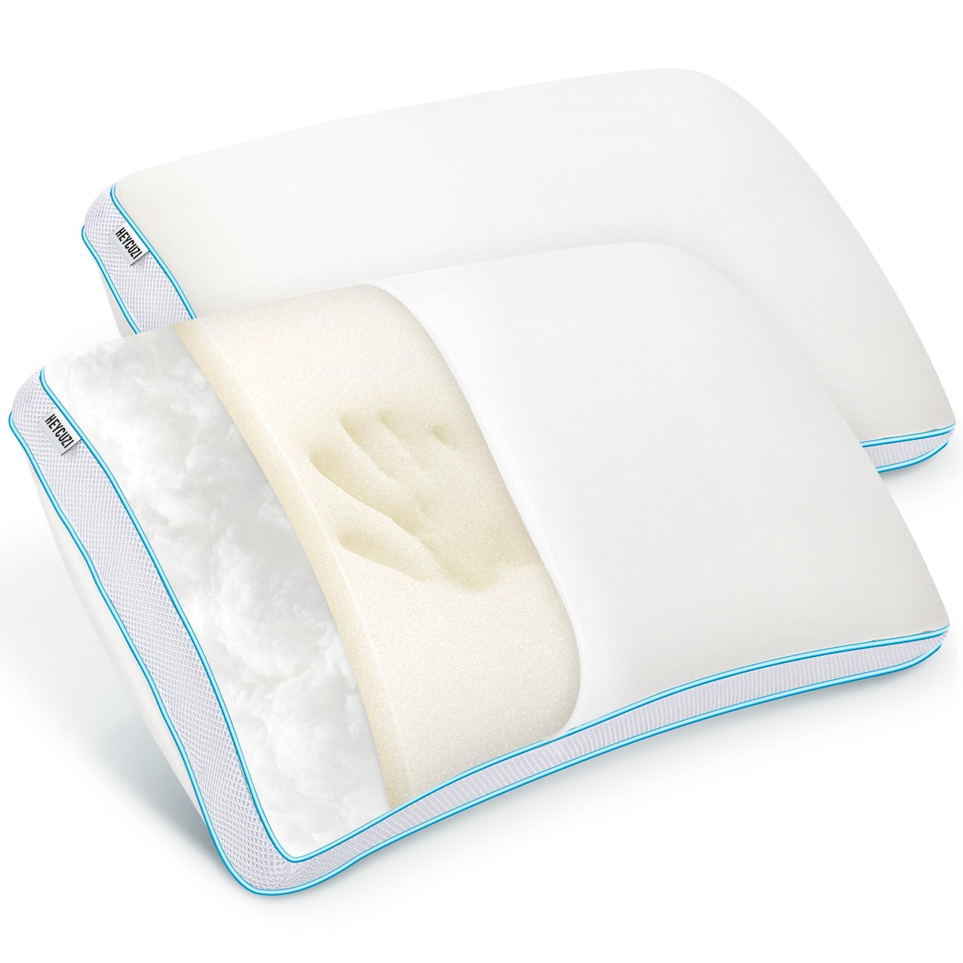 HEYCUZI Pillows Queen Size Set of 2 for Sleeping - Fluffy Down Alternative Microfiber and Memory Foam Fill, Gusseted Soft Bed Pillow for Side,Stomach and Back Sleepers,Breathable Hotel Pillows(Medium) - Medaid International