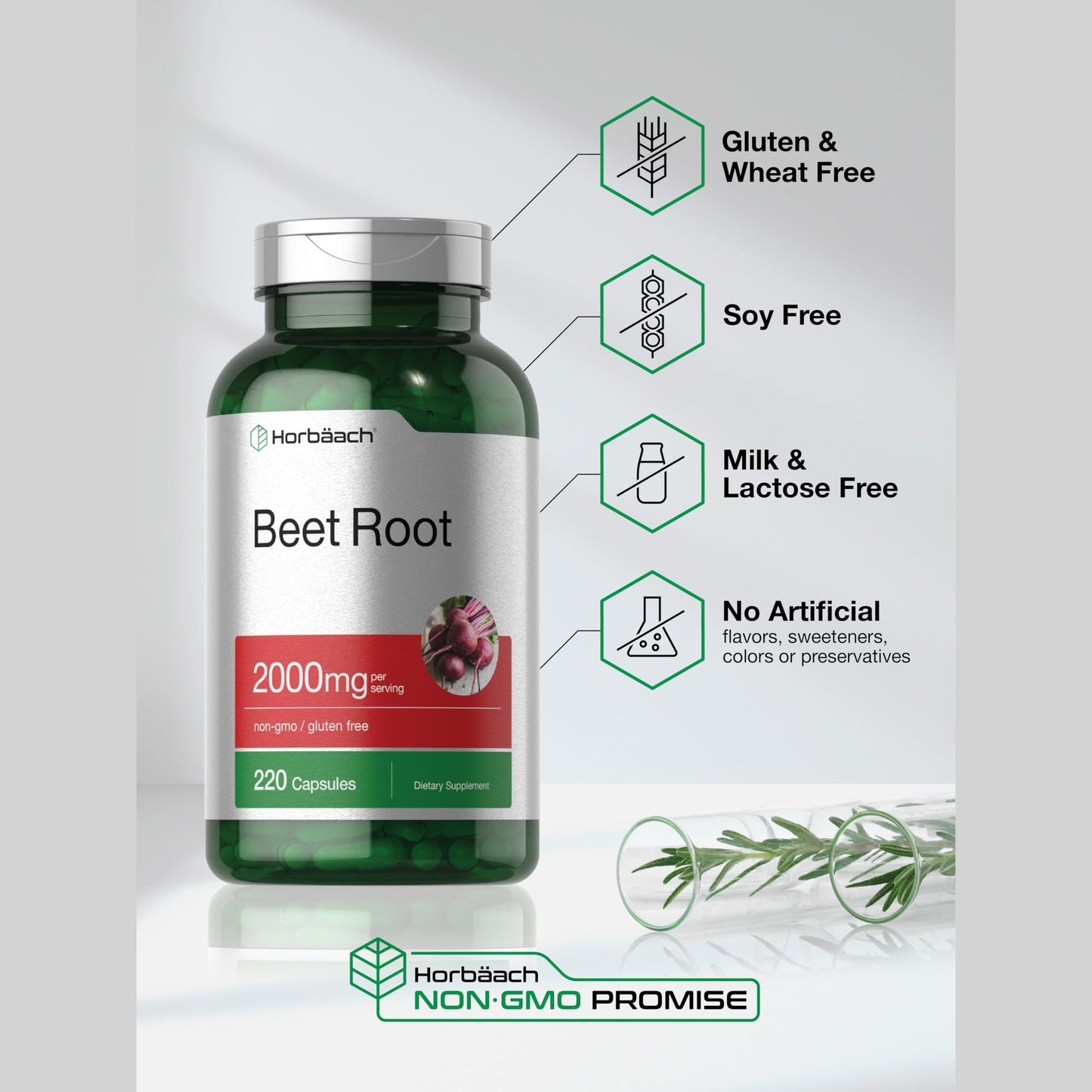 Horbäach Beet Root Powder Capsules | 220 Pills | Herbal Extract | Non-GMO, Gluten Free Supplement - Medaid International