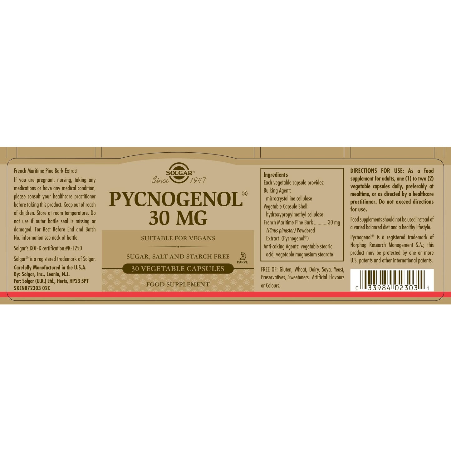 Solgar Pycnogenol Vegetable Capsules, 30 Mg, 30 Count - Medaid International