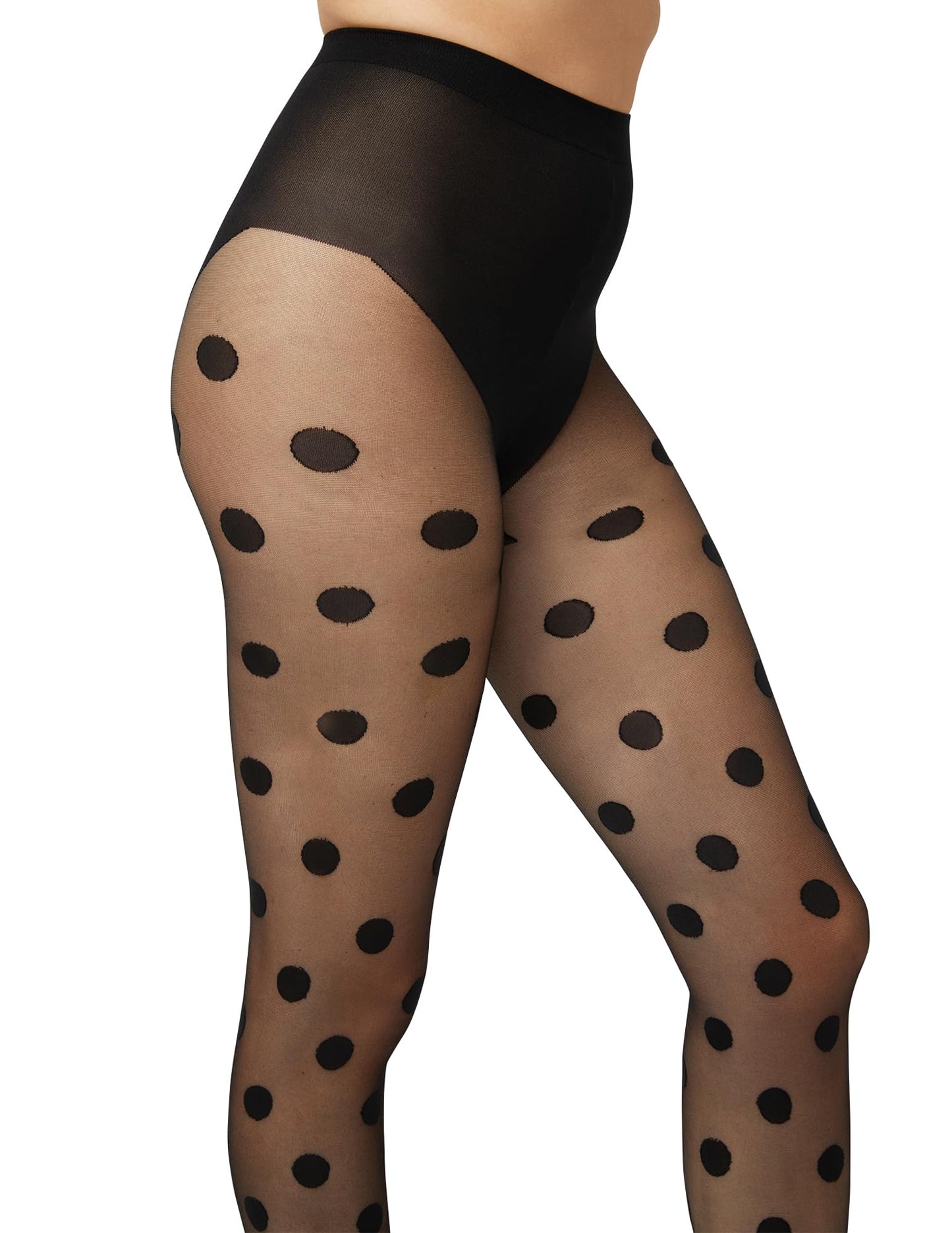 HUE Women's Fashion Tights with Control Top, Black Oversized Dot, Medium-Large - Medaid International
