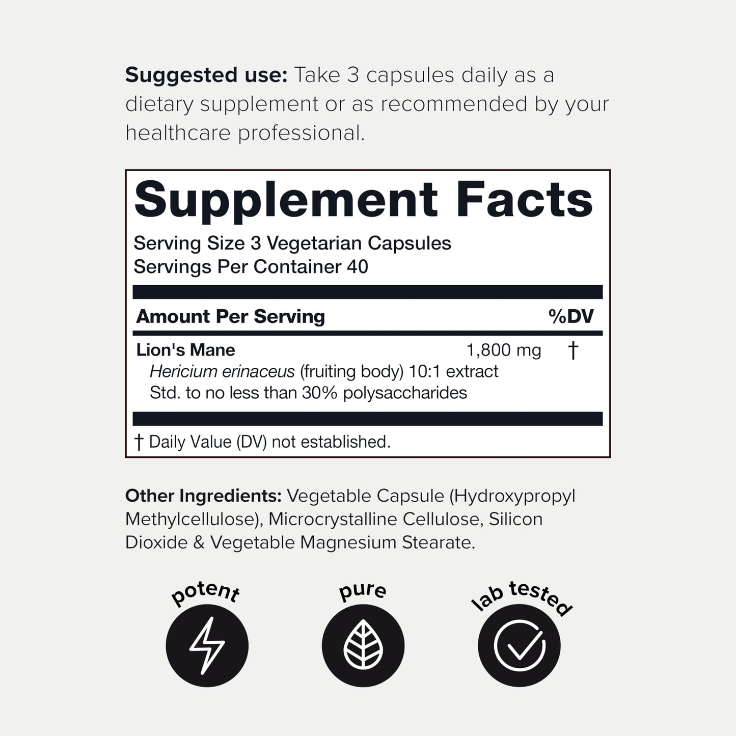 Lion’s Mane - Ultra High Potency 10:1 Extract with 30% Polysaccharides - Highly Concentrated & Bioactive - Third-Party Lab Tested - 120 Capsules - Medaid International