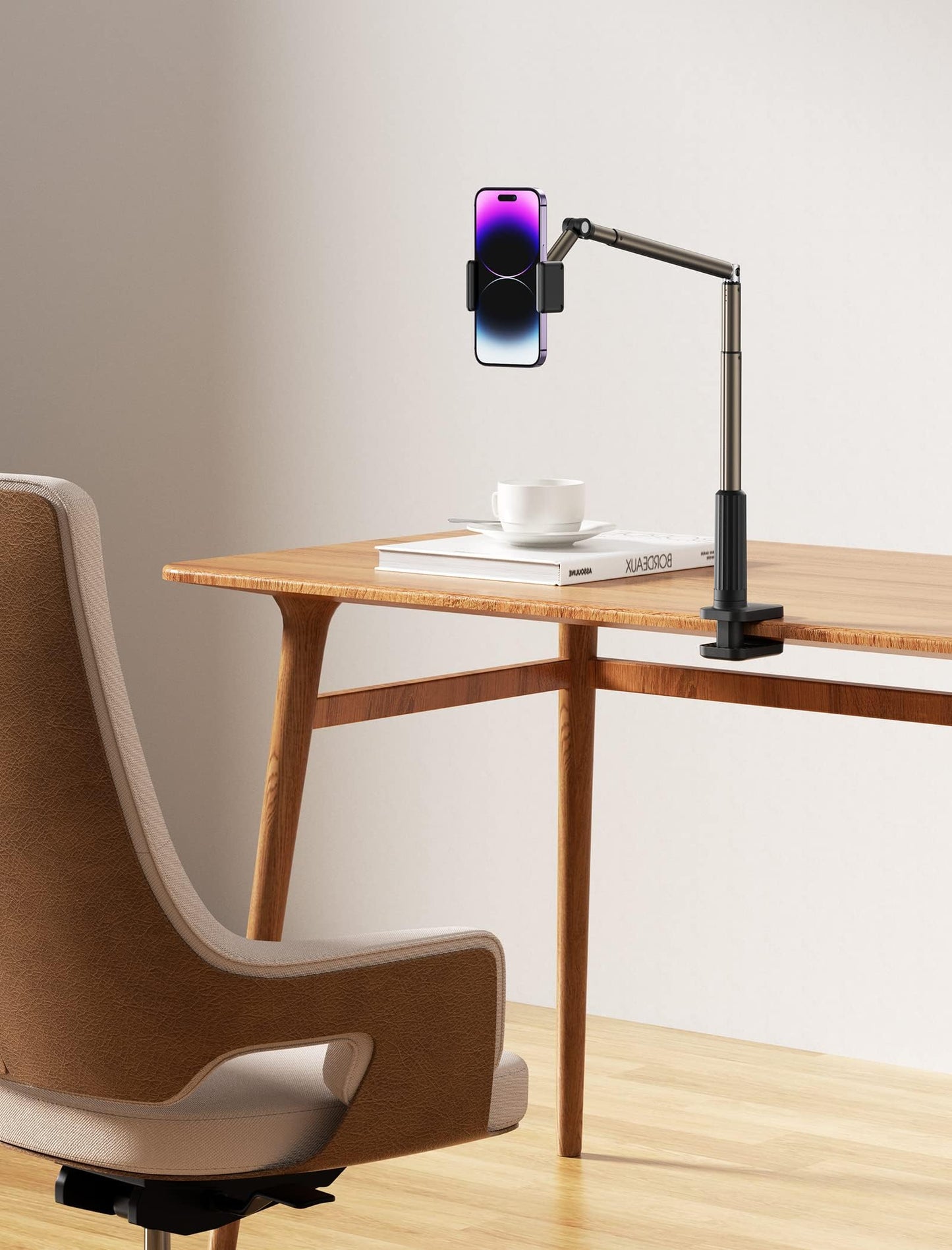 JSAUX Phone Holder for Desk and Bed Compatible with iPhone 16 15 14 13 12 Overhead Phone Mount Gooseneck Phone Stand Flexible 360 Lazy Long Arm Clamp Clip for Table Bedside [1-Pack, Black] - Medaid International