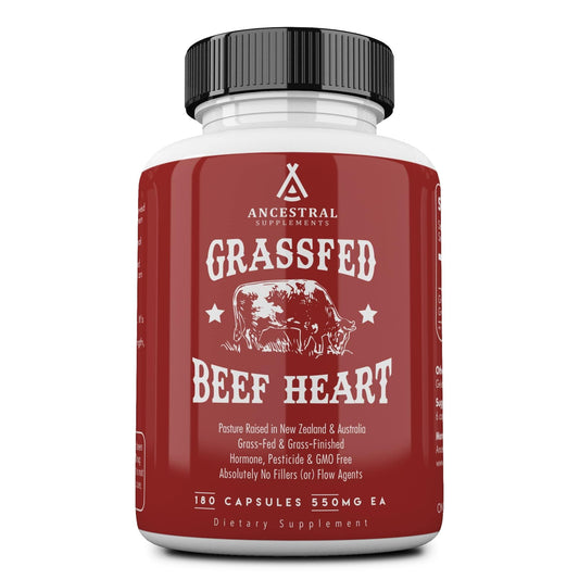 Ancestral Supplements Grass Fed Beef Heart Supplement, 3300mg, CoQ10 Supplement Supports Heart and Mitochondrial Health, Non-GMO, 180 Capsules - Medaid International