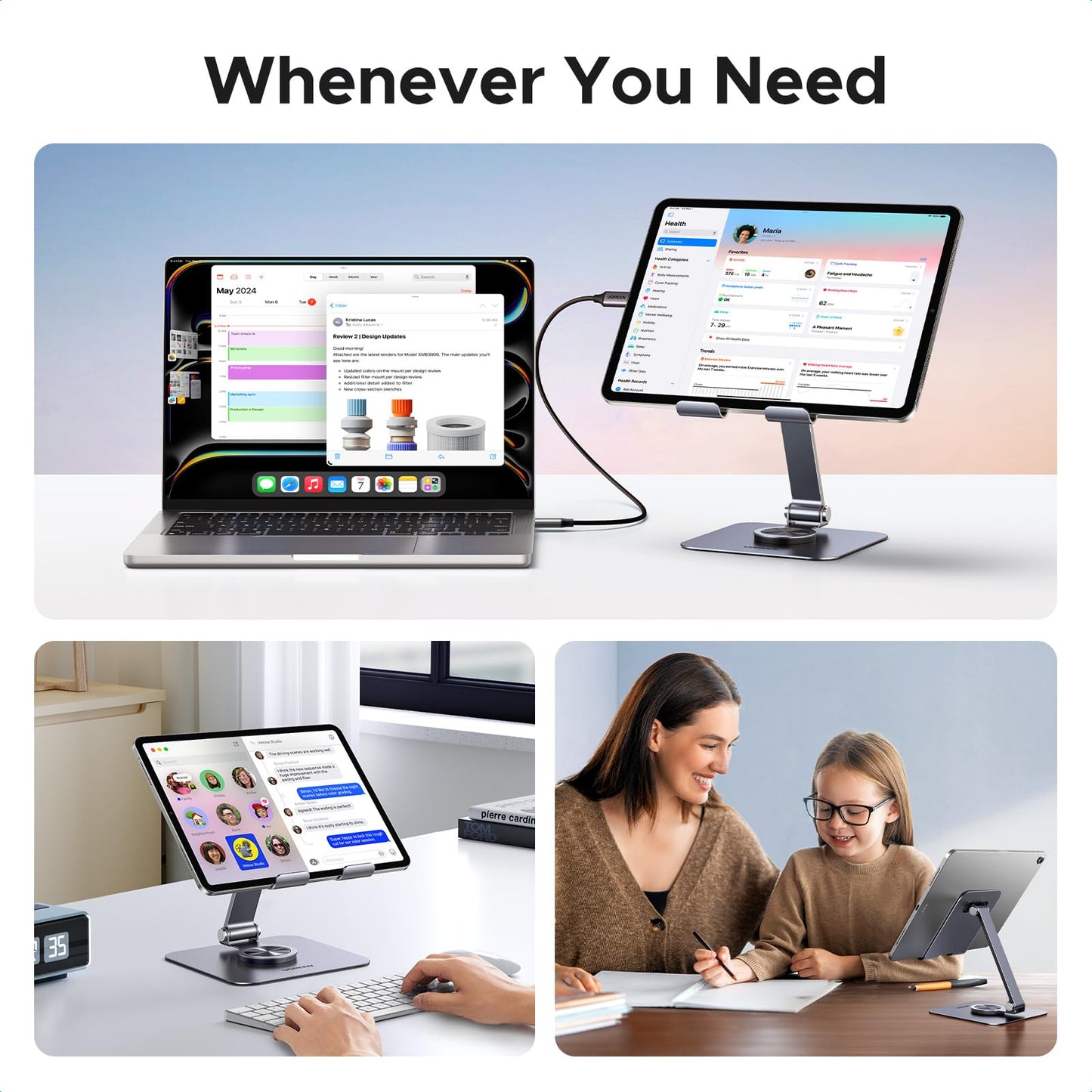 UGREEN Tablet Stand Holder for Desk 360° Rotating Base Aluminum Tablet Holder Adjustable Multi-Angle Home Office Accessories Compatible with iPad Pro Air Mini 13 12.9 11 Inch - Medaid International