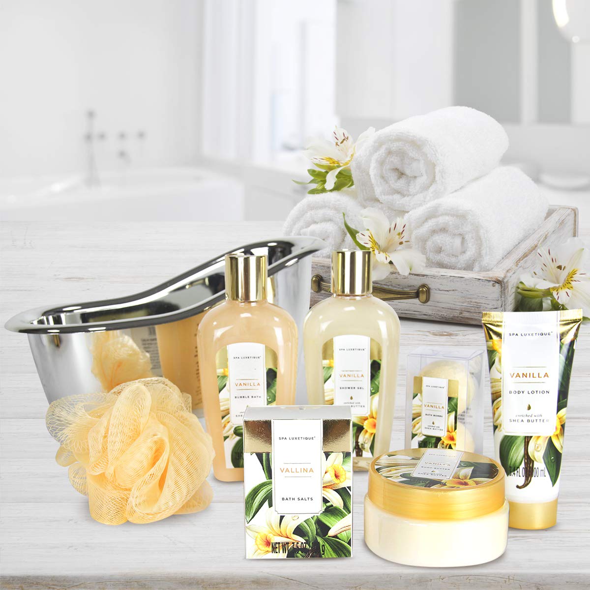 Gifts for Women, Spa Luxetique Spa Gift Baskets for Women, 8 Pcs Vanilla Bath Gift Sets, Vanilla Gift Baskets, Christmas Gifts - Medaid International
