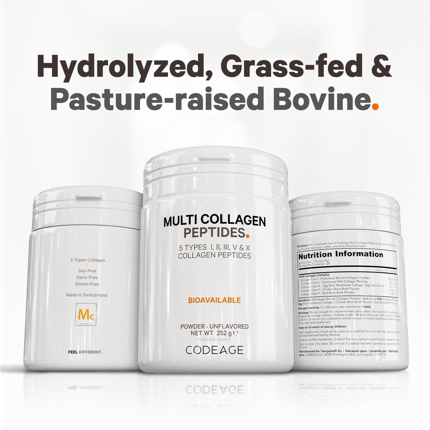 Codeage Multi Collagen Protein Powder Peptides, 1-Month Supply, Hydrolyzed, Type I, II, III, V, X Grass Fed All in One Super Bone Broth Collagen Supplement, Non-GMO, 252 Grams - Medaid International