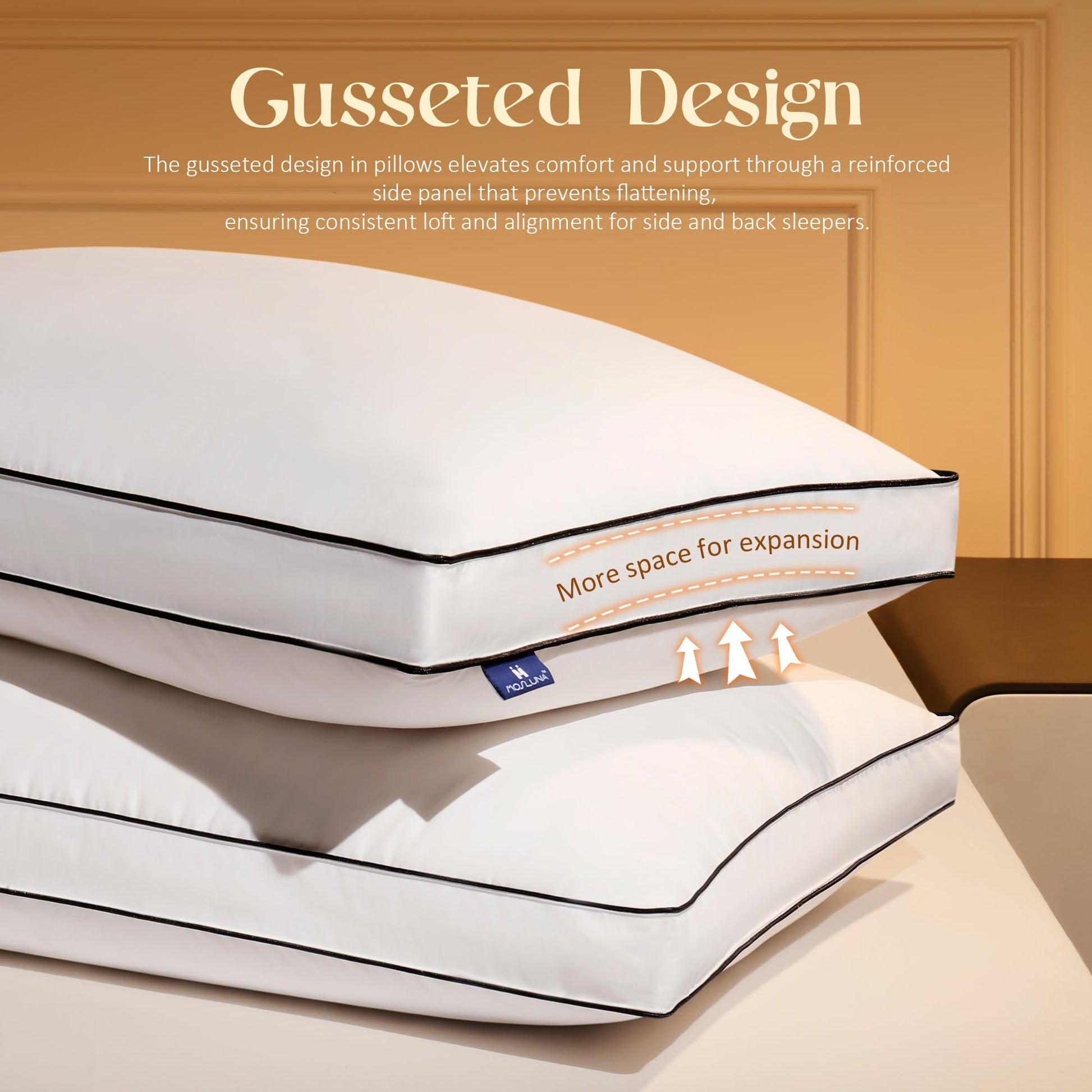 Mosluna Feather Down Pillows Queen Size Set of 2 with Gusset, Luxury Hotel Collection Bed Pillow 2 Pack, Down Surrounded Gusseted Pillows for Sleeping, Soft Fluffy for Side, Back Sleepers 20x30 in. - Medaid International