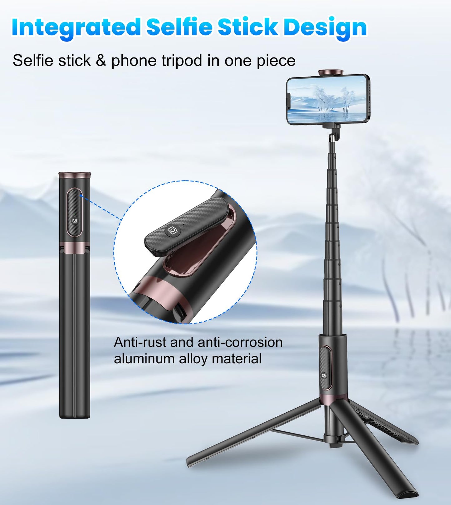 TONEOF 67" Cell Phone Selfie Stick Tripod,Smartphone Stand All-in-1 with Integrated Wireless Remote,Portable,Lightweight,Extendable for iPhone/Android(Black) - Medaid International