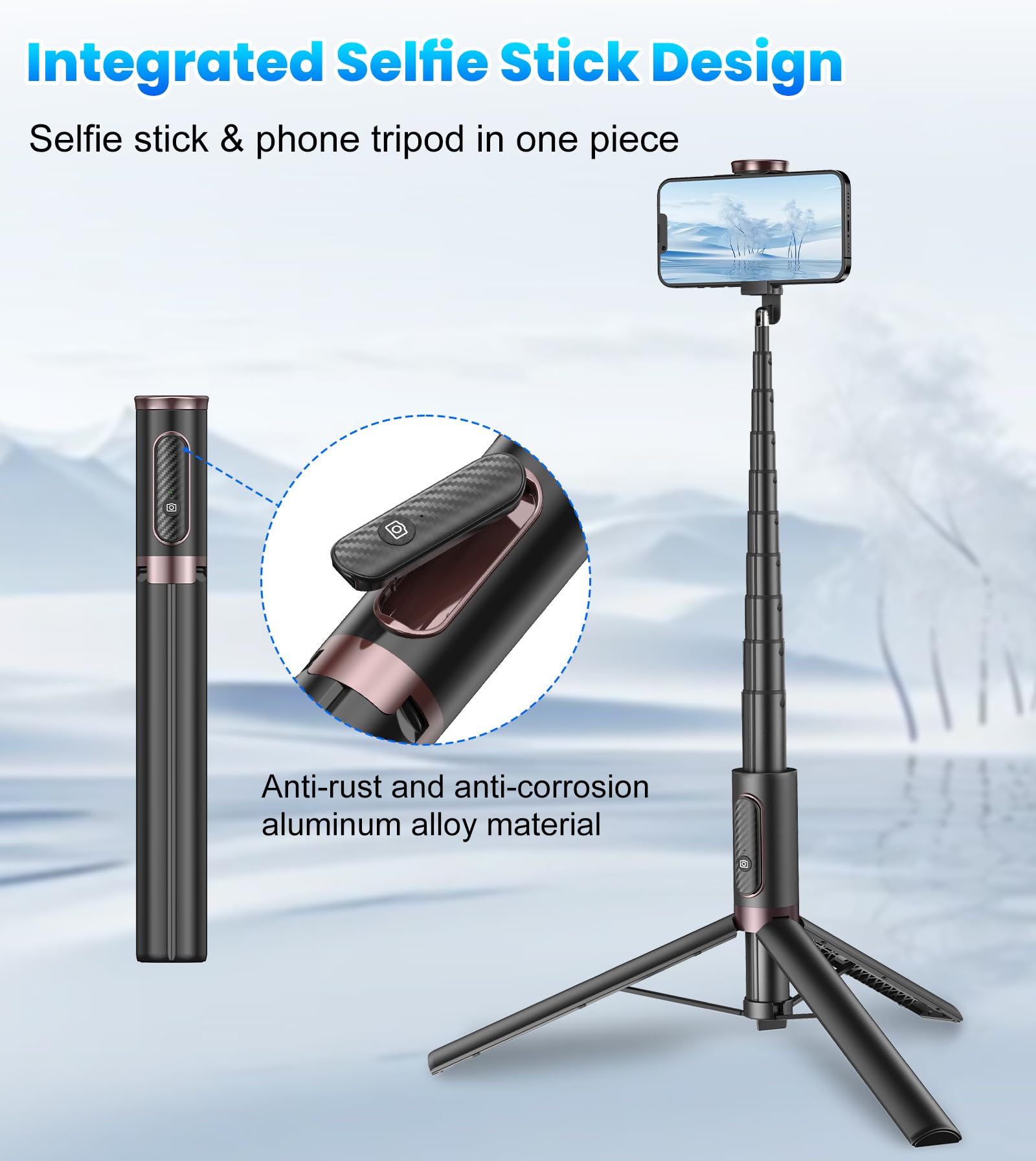 TONEOF 67" Cell Phone Selfie Stick Tripod,Smartphone Stand All-in-1 with Integrated Wireless Remote,Portable,Lightweight,Extendable for iPhone/Android(Black) - Medaid International