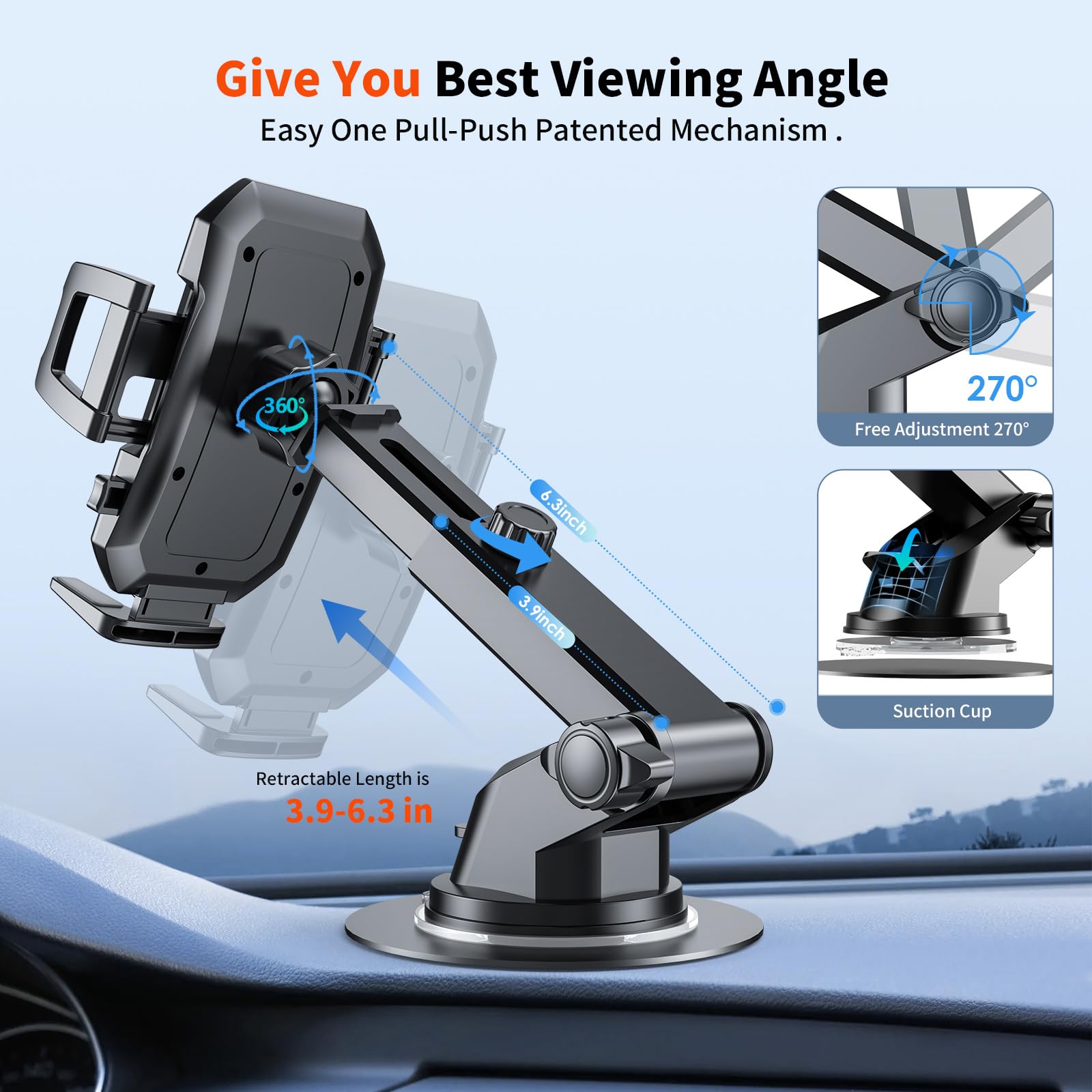 SUUSON Upgraded 3-in-1 Car Phone Holder Mount [Powerful Suction] Phone Mount for Car Dashboard Air Vent Windshield,for All iPhone Android Phone (Black) - Medaid International
