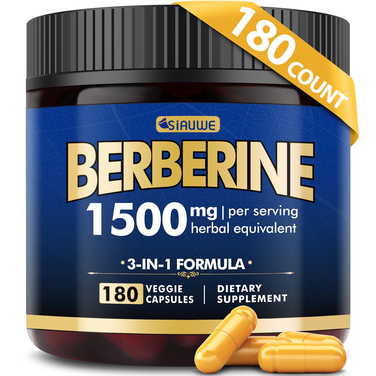 Berberine Supplement, High Strength Berberine 1500MG, 180 Caps - Plus Citrus Bergamot, Berberine HCI Root Supplements - Metabolic, AMPK Support Healthy Weight Management - Vegan, Organic, Non-GMO - Medaid International