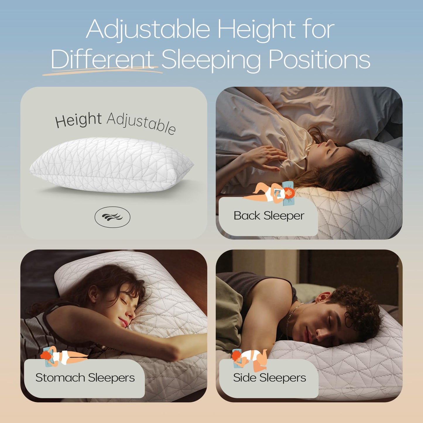 CushyOasis Shredded Memory Foam Pillows, Bed Pillows for Sleeping, Queen Size Pillows, Cooling Pillow, Stomach and Back Sleepers with Removable Washable Pillowcase (Queen*1) - Medaid International