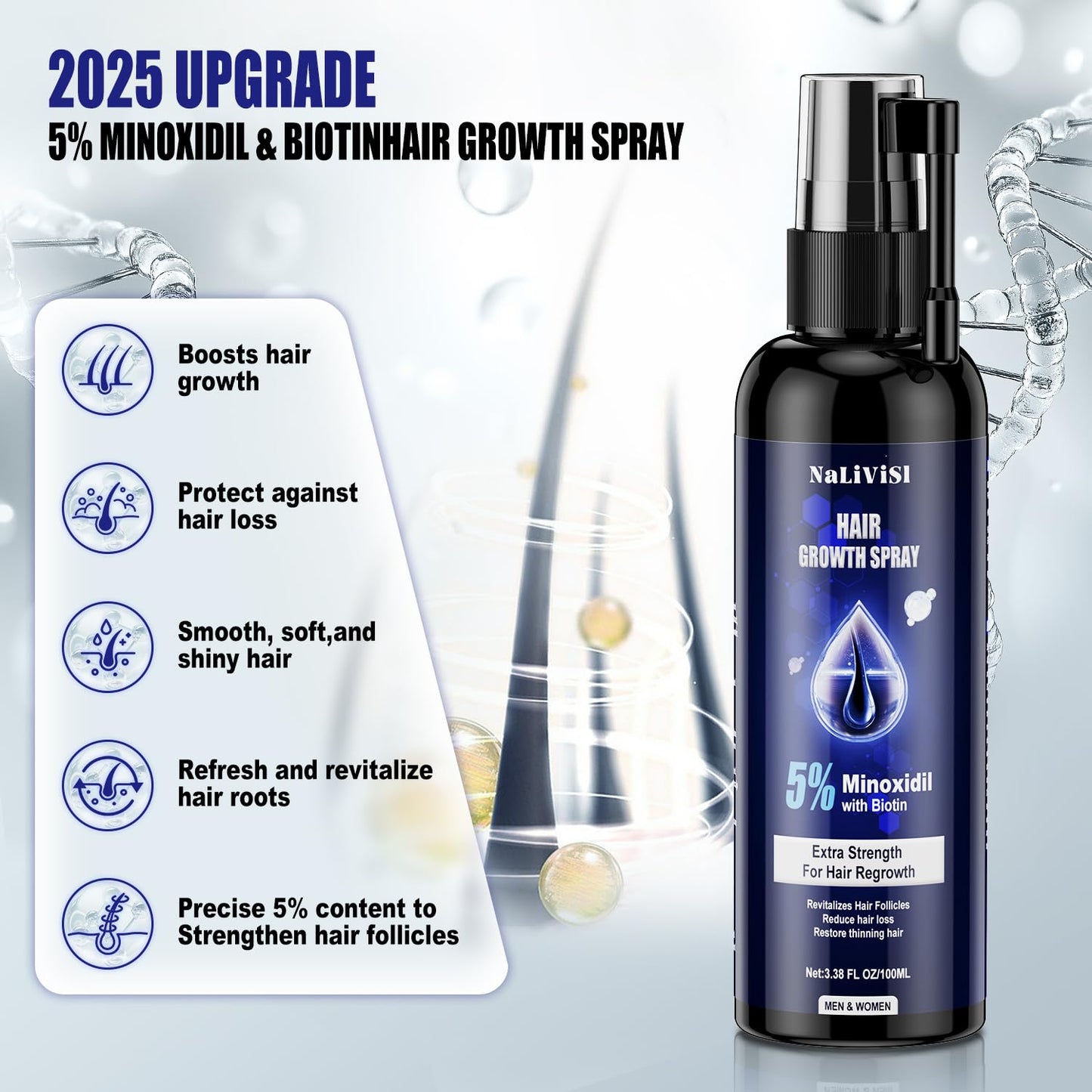 5% Minoxidil For Men And Women Hair Growth Spray - Hims Hair Regrowth Treatment For Stronger Thicker Longer Hair 2-3 Month Supply 100ml(3.38oz) - Medaid International