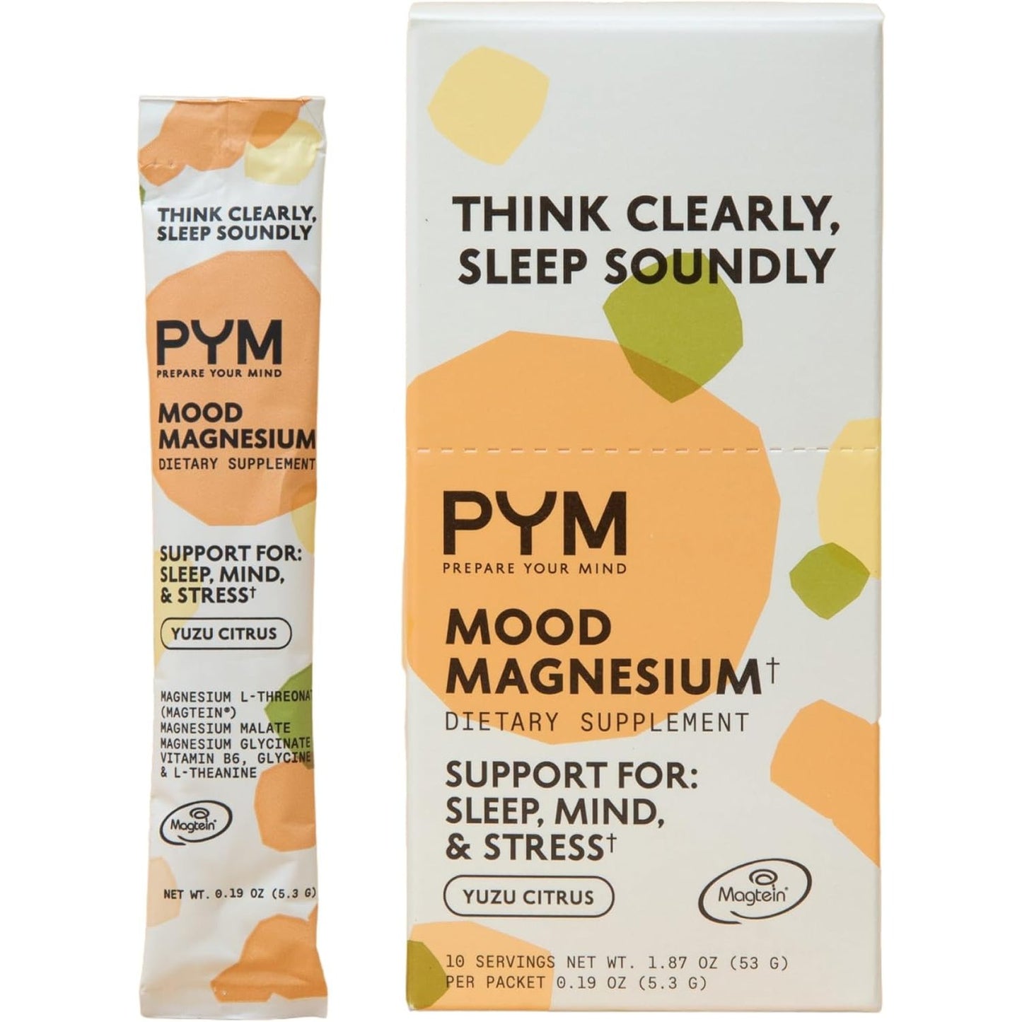 PYM Mood Magnesium Powder to Support Stress & Better Sleep, 30 servings - Magnesium Glycinate, Magnesium Malate & l-Threonate, Yuzu Citrus | Non-GMO, Vegan, Gluten-Free | All Natural