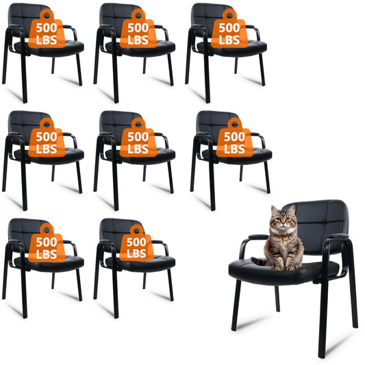 CLATINA Big & Tall 500 lbs Waiting Room Guest Chair, Leather Office Reception Chair No Wheels with Padded Arms for Elderly Home Desk Conference Room Lobby Side Salon Clinic, Black(8 Pack) - Medaid International