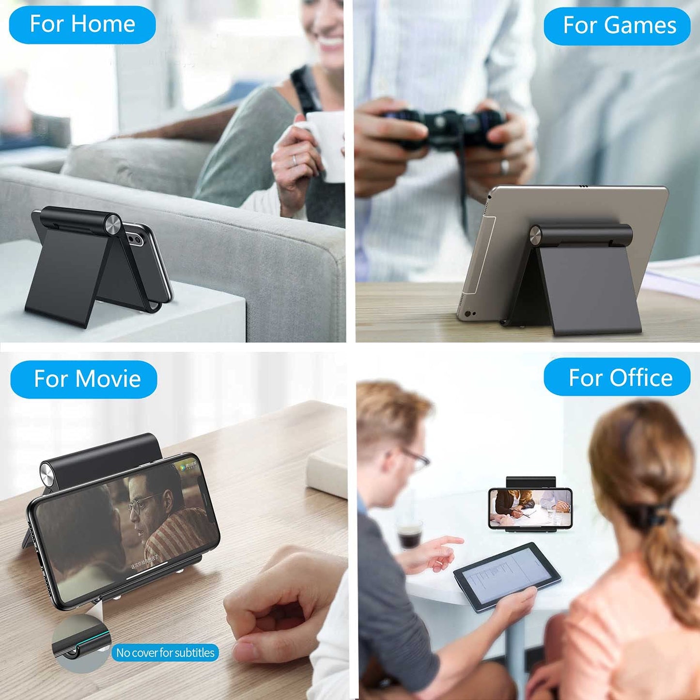 VOVIGGOL Cell Phone Stand Holder, Cellphone Holder Adjustable Desktop Phone Stand for Desk, Foldable Phone Cradle Dock Mobile Stand for iPhone iPad Tablet 4 to 7.9 Inch Smartphones (Black) - Medaid International