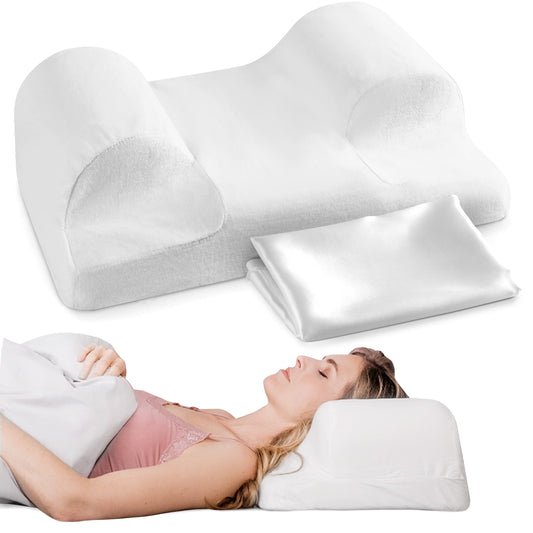 Your Face Pillow-Back Sleeper Beauty Pillow, Cervical Neck Pillow Contour Memory Foam Pillow, Ergonomic Neck, Back & Shoulder Support. Back Sleeping Reduces Pressure on Skin - Standard with Satin Case - Medaid International