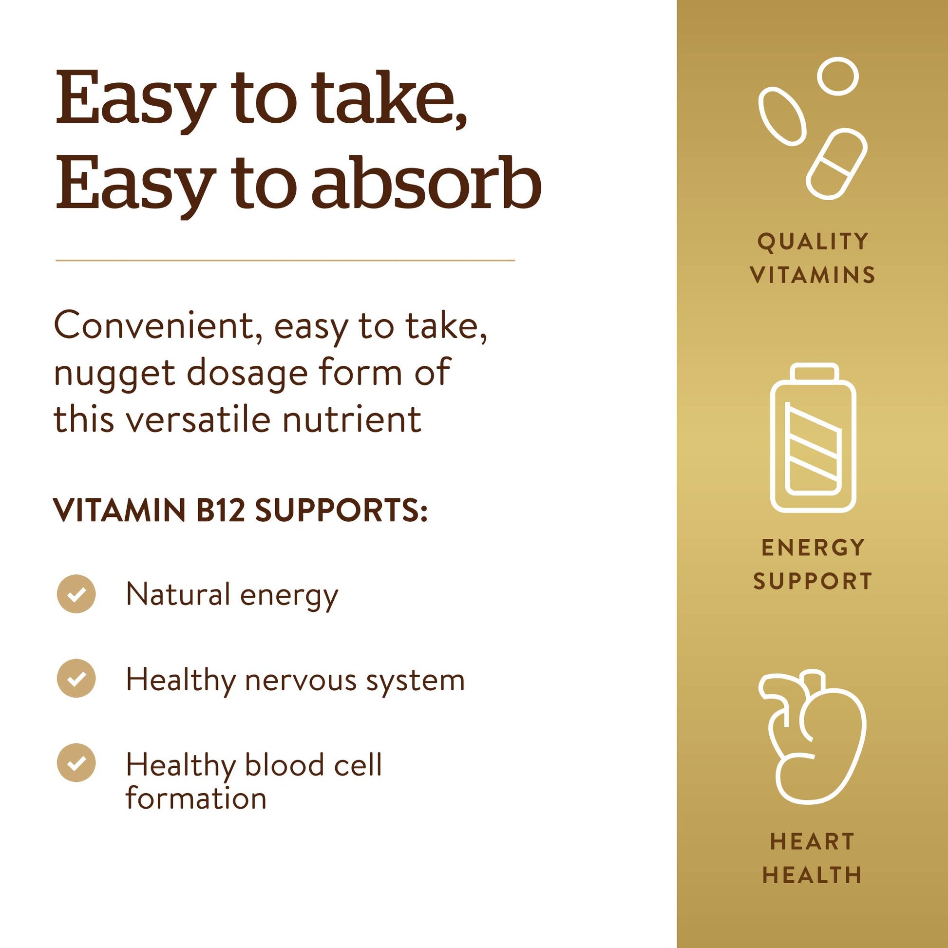 Solgar Vitamin B12 1000 mcg, 100 Nuggets - Energy Production, Red Blood Cells - Healthy Nervous System - Promotes Cardiovascular Health - Vitamin B - Non-GMO, Gluten Free, Kosher - 100 Servings - Medaid International