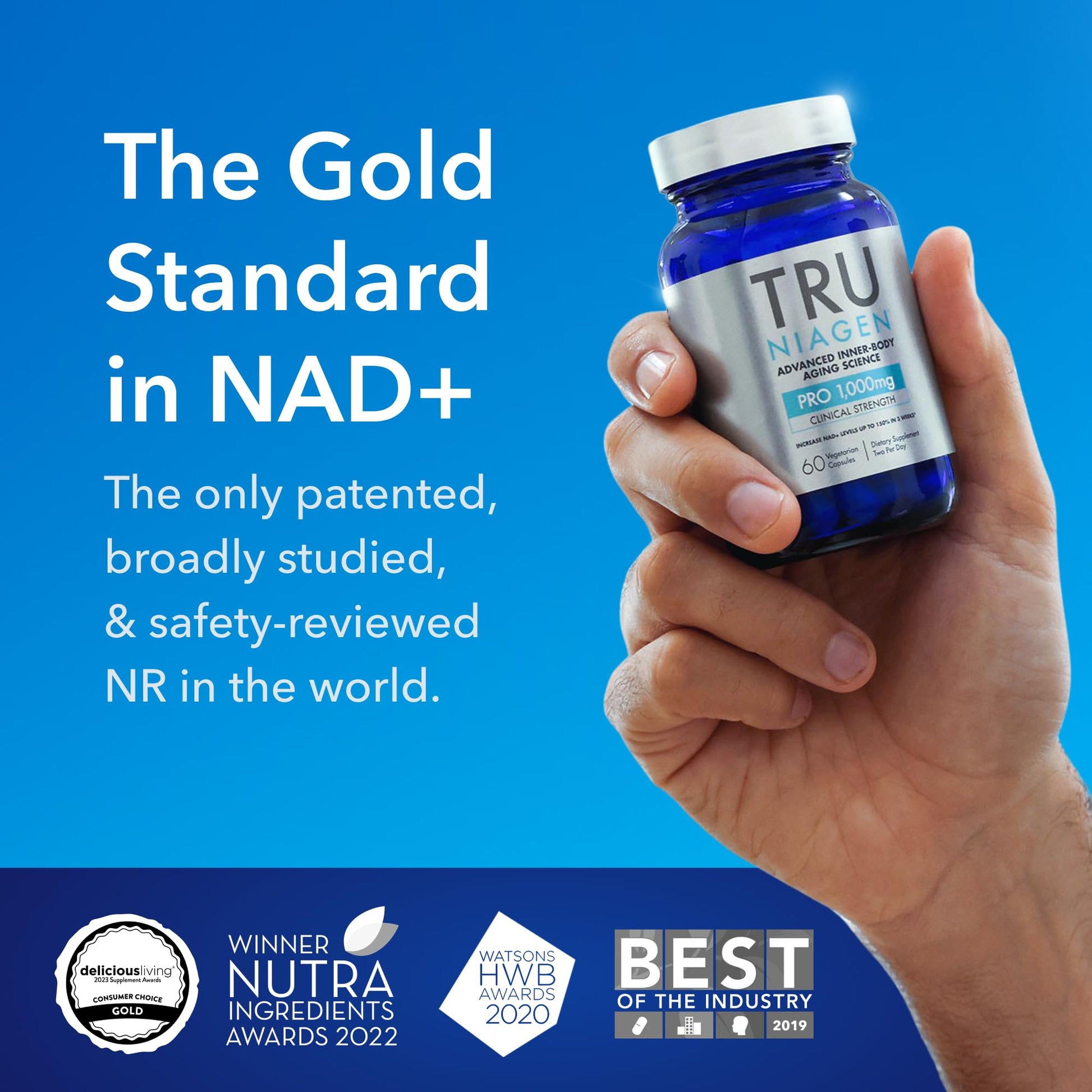TRU NIAGEN PRO NAD+ Supplement for Anti Aging and Cell Regeneration, 2 x 500mg Patented Niagen, 30 Servings | Supports Cellular Energy | Nicotinamide Riboside (NR) Daily Supplements for Men and Women - Medaid International