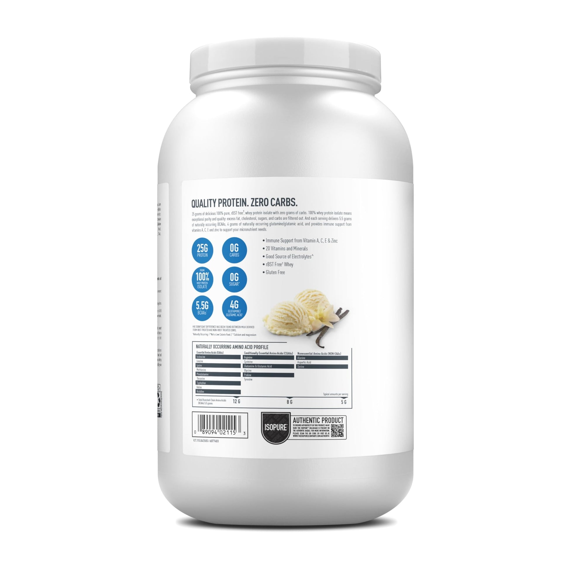 Isopure Zero Carb 100% Pure Whey Isolate Protein Powder, Lactose Free, Gluten Free, With Vitamins, Creamy Vanilla, 25g Protein Per Serving, 3 Lbs, 44 Servings (Packaging May Vary) - Medaid International