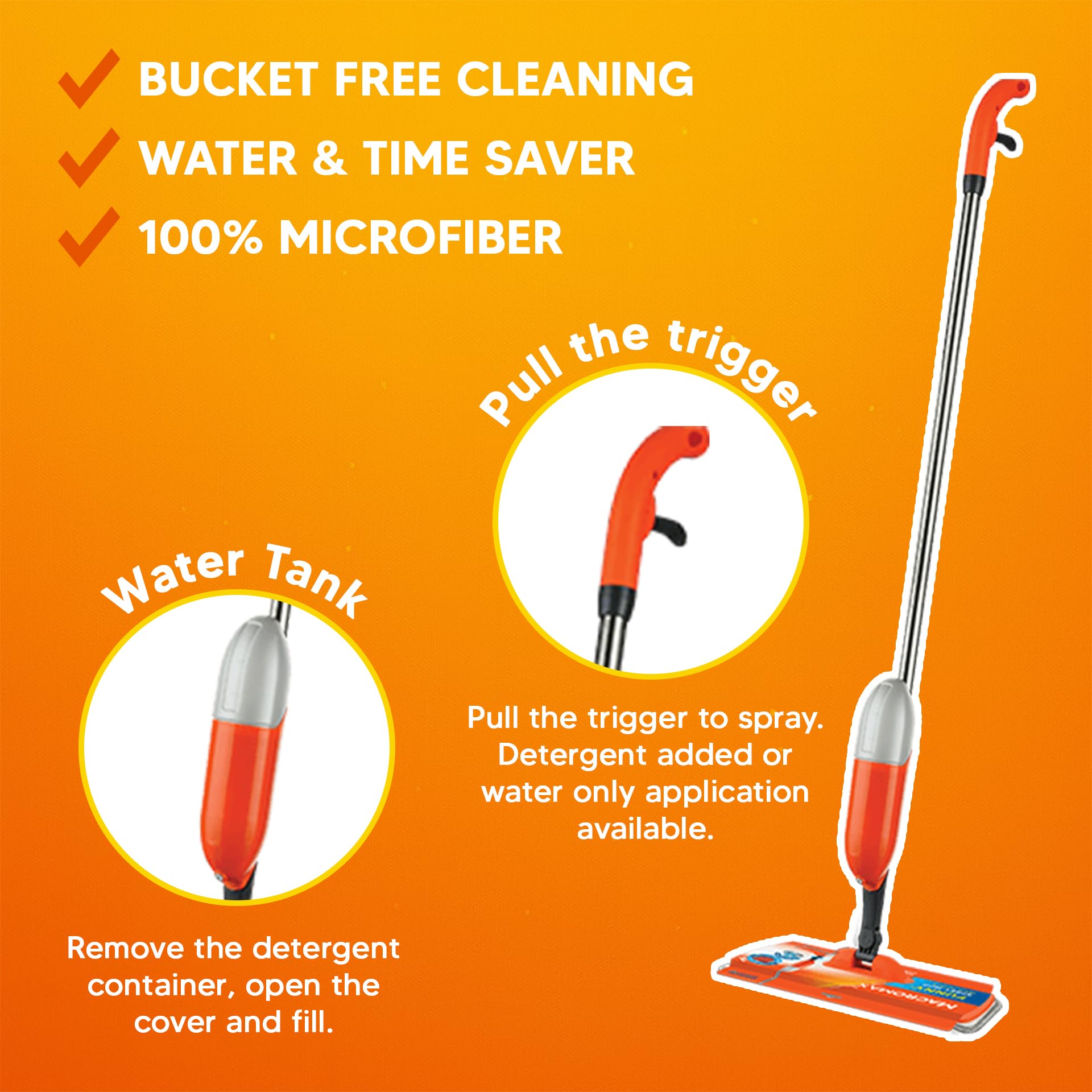 Macromax Funny Spray Mop – Compact 350ml Refillable Bottle – 360° Rotating Microfiber Floor Mop – Water-Saving Spray System – Bucket-Free Cleaning for Tile, Laminate & Wood Floors - Medaid International