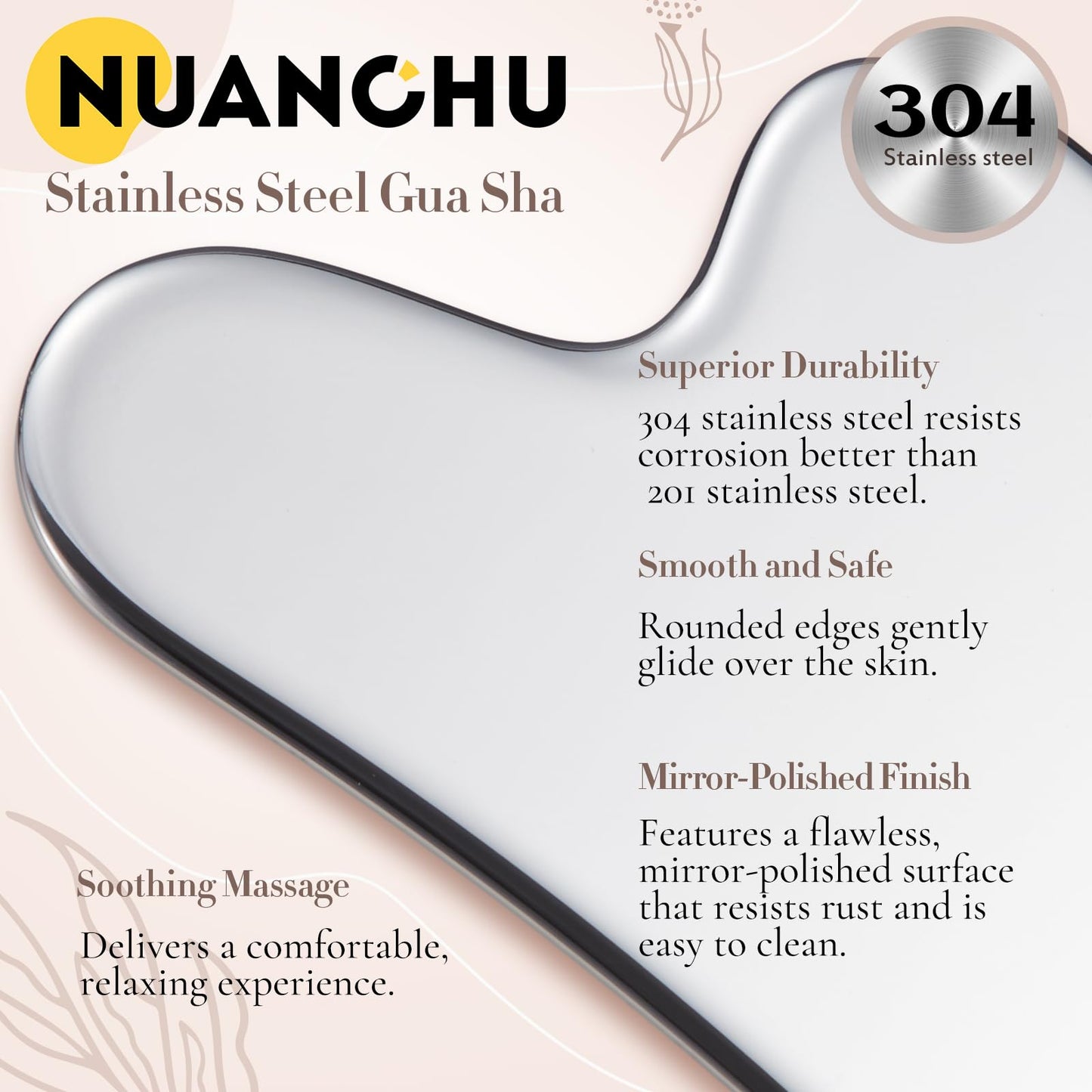 Nuanchu Stainless Steel Gua Sha Facial Tools Metal Guasha Tool for Face Body Jawline Shaper, Double Chin Reducer, Puffiness Reducing, Lymphatic Drainage Massager Skin Care Gift with Pouch(Silver) - Medaid International
