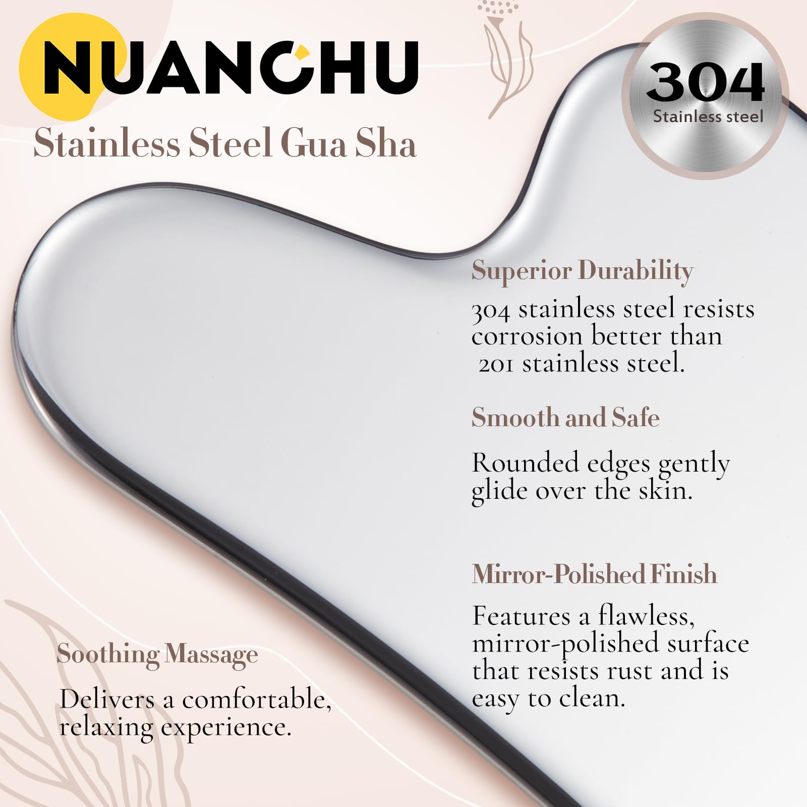 Nuanchu Stainless Steel Gua Sha Facial Tools Metal Guasha Tool for Face Body Jawline Shaper, Double Chin Reducer, Puffiness Reducing, Lymphatic Drainage Massager Skin Care Gift with Pouch(Silver) - Medaid International