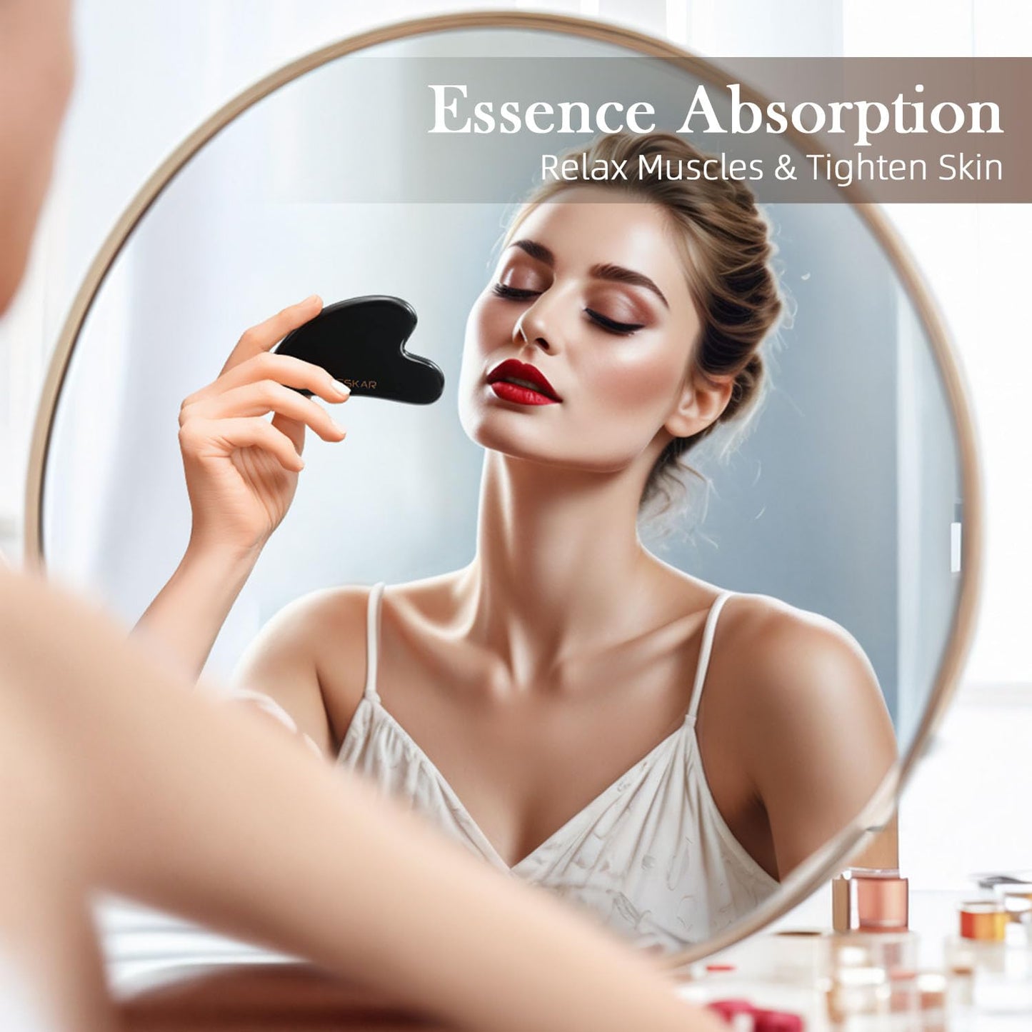 BESKAR Gua Sha Facial Tools, Natural Jade Stone Guasha Massager for Jawline Sculpting, Tighten Face Skin and Reduce Wrinkles, Face Eyes Body Neck Massage Tool, Skin Care Gift (Black) - Medaid International