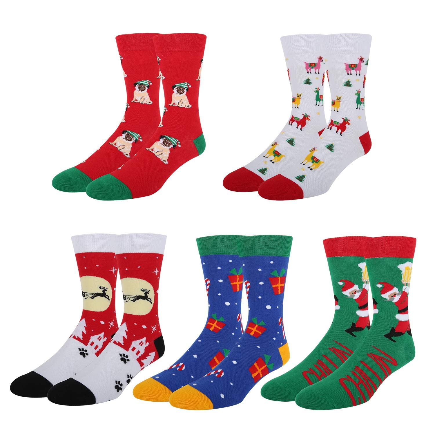 Benefeet Sox Mens Funny Christmas Socks Cool Crazy Colorful Patterned Holiday Dress Socks Boys Novelty Funky Graphic Design Cotton Casual Sock Christmas Gifts 5 Pair - Medaid International