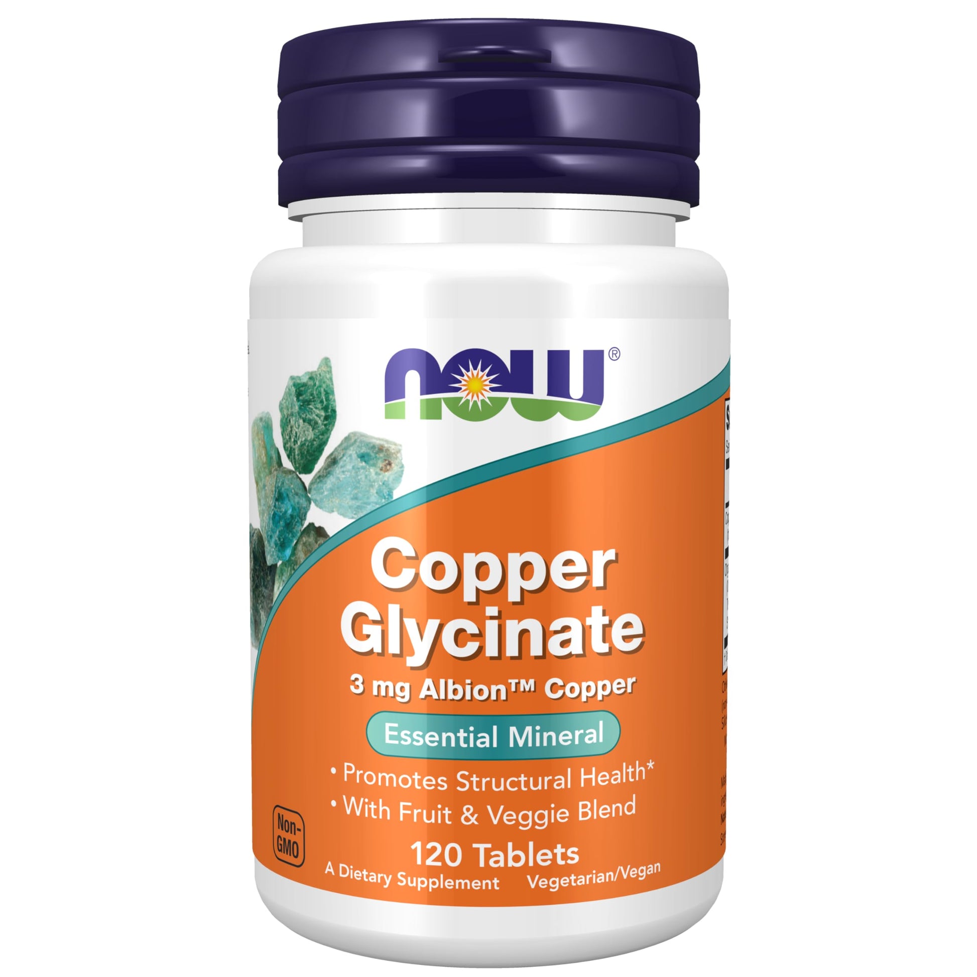 NOW Foods Supplements, Copper Glycinate with 3mg Albion Copper, Promotes Structural Health*, 120 Tablets, Light Gray, Tan - Medaid International