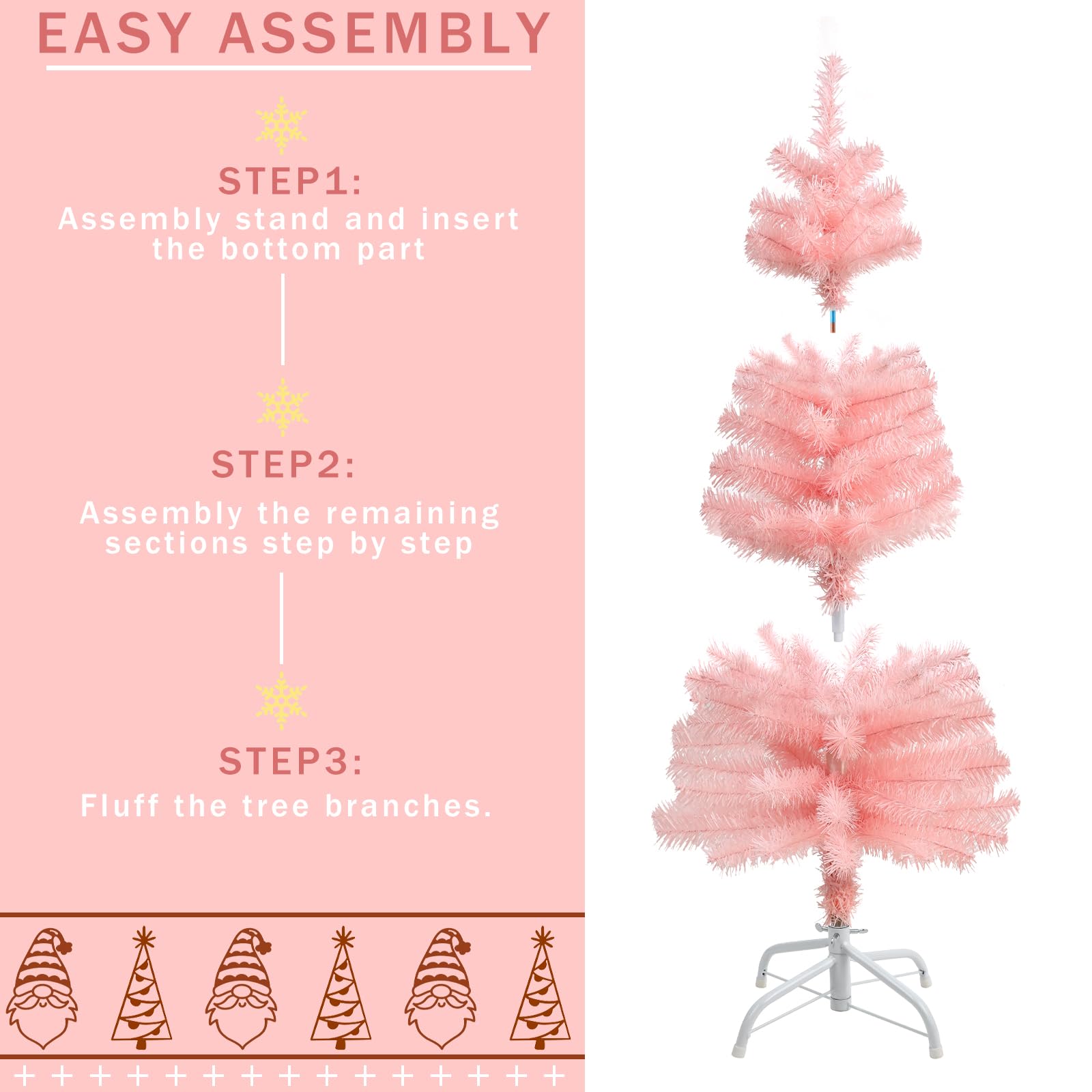 CCINEE 3Ft Artificial Christmas Tree, Pink Tabletop Hinged Christmas Tree with Metal Stand 130 Branch Tips Mini Tree for Xmas Party Supplies Home Indoor Decoration - Medaid International