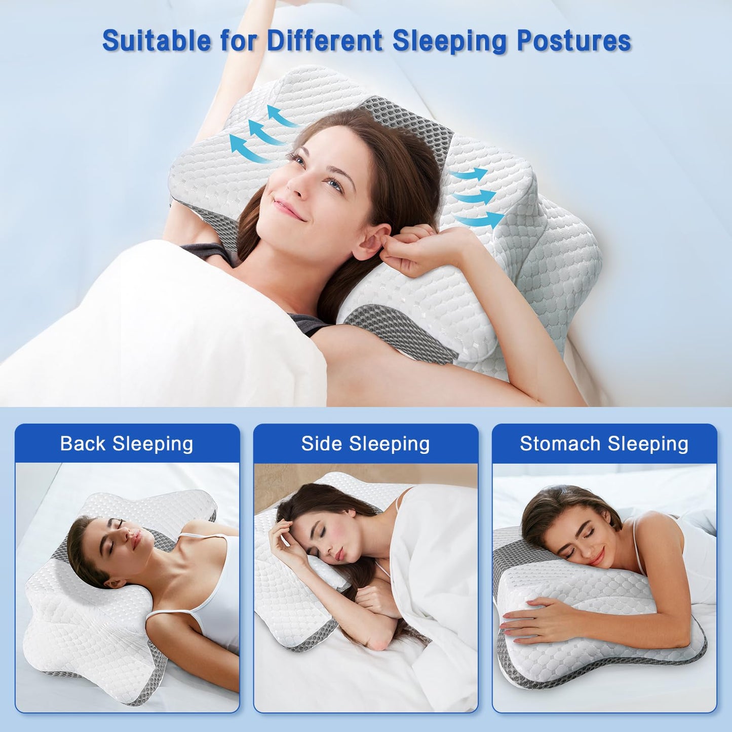 Pain Relief Cervical Pillow for Neck Support,Adjustable Ergonomic Pillow Cozy Sleeping,Odorless Orthopedic Memory Foam Pillows,Contour Bed Pillow for Side Back Stomach Sleeper - Medaid International